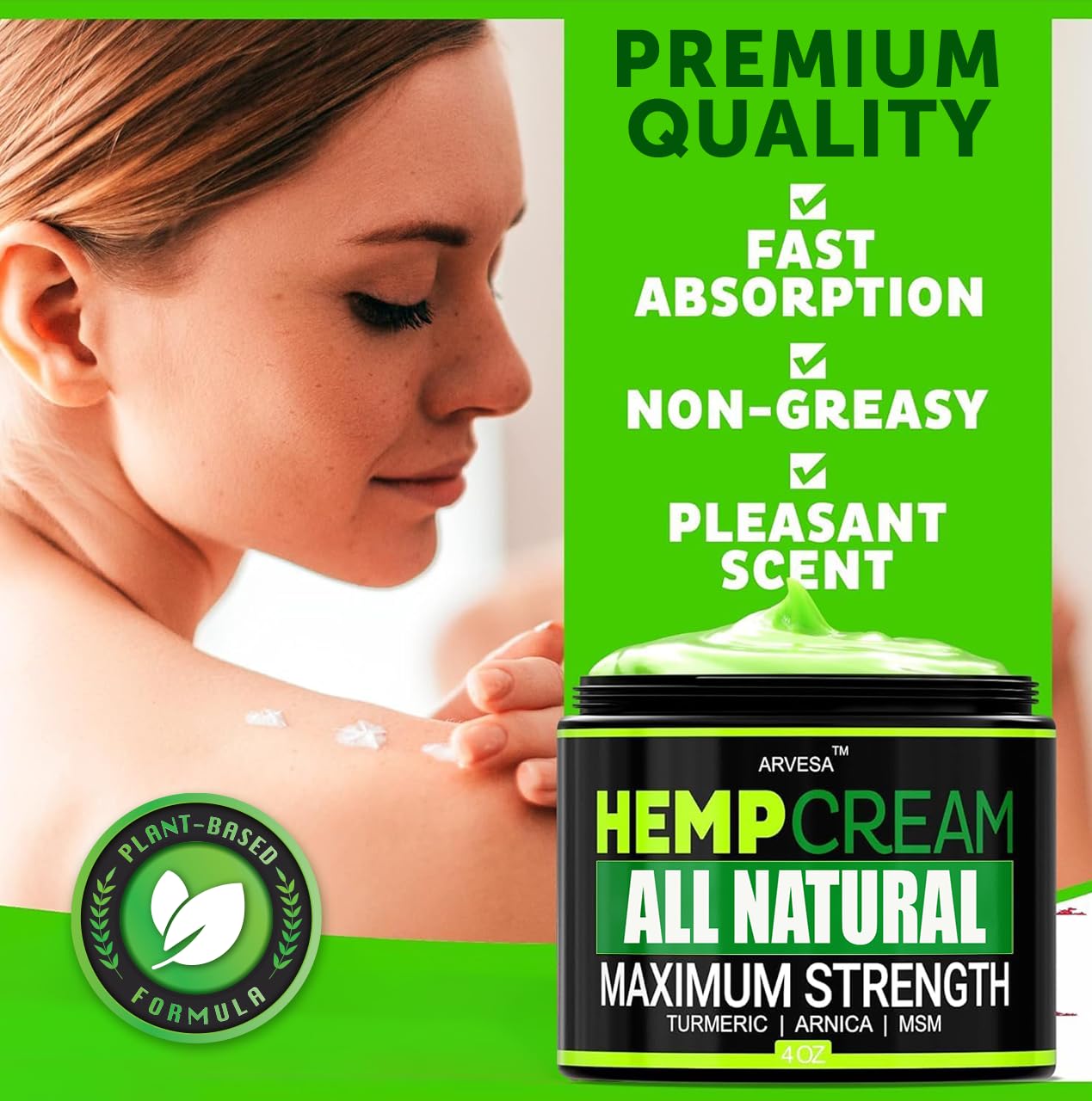Natural Hemp Cream - Maximum Strength Gel - Hemp Cream with Arnica, MSM, Glucosamine, Menthol, Aloe, Turmeric, Boswellia - Fast Absorption, Non-Greasy, Lightweight - Advanced Formula - 4 oz ArvesaAu supplements