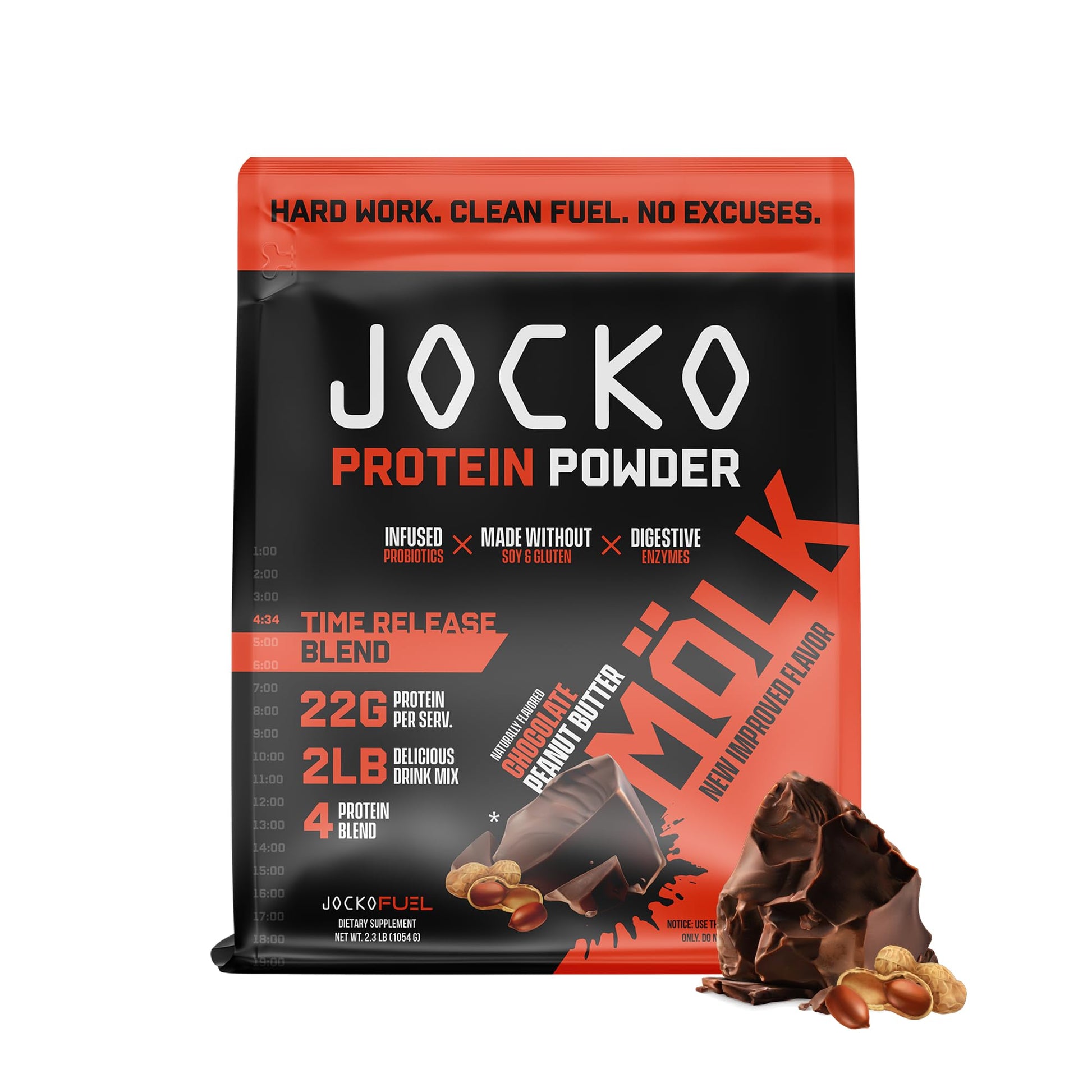 Jocko Mölk Chocolate Peanut Butter Whey Protein Powder - Keto, Probiotics, Grass Fed Jocko FuelUS supplements