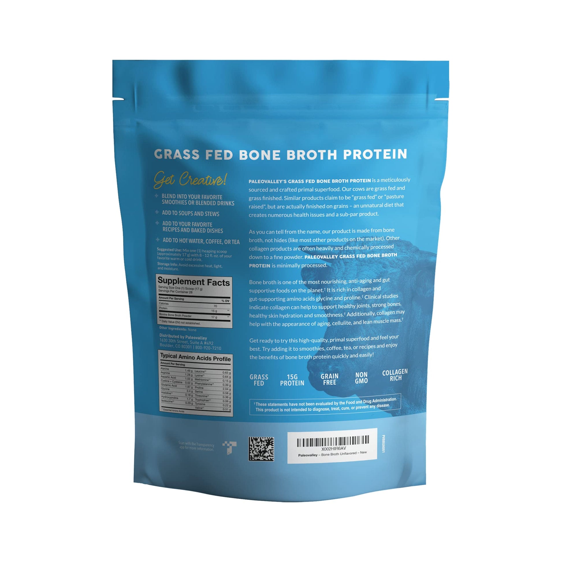 Paleovalley 100% Grass Fed Beef Bone Broth Protein Powder - Rich in Collagen Peptides PaleovalleyUS supplements