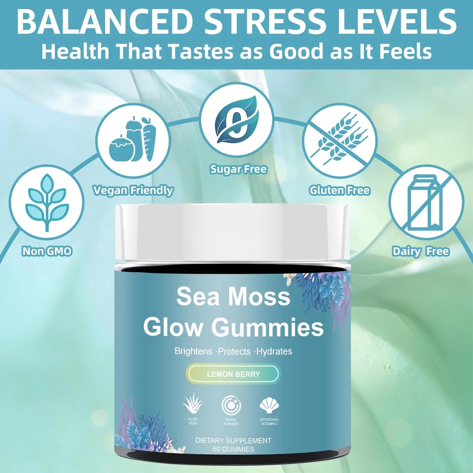 HICFRWE Sea Moss Glow Gummies - Hair Gummies with Vitamin C, Vitamin E, Aloe Vera, Pearl Powder Supports Faster Hair Growth HICFRWEAu supplements