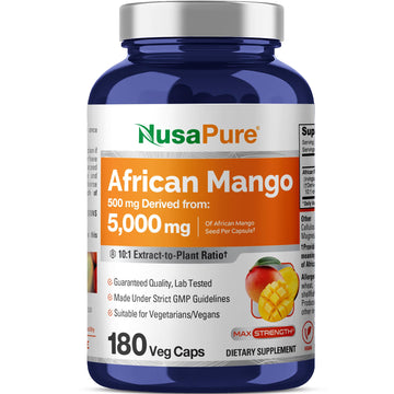 NusaPure African Mango 10:1 Extract, 500 mg Equivalent to 5,000 mg per Veggie Caps 180 Capsules (Non-GMO, Vegan) NusaPureAu supplements