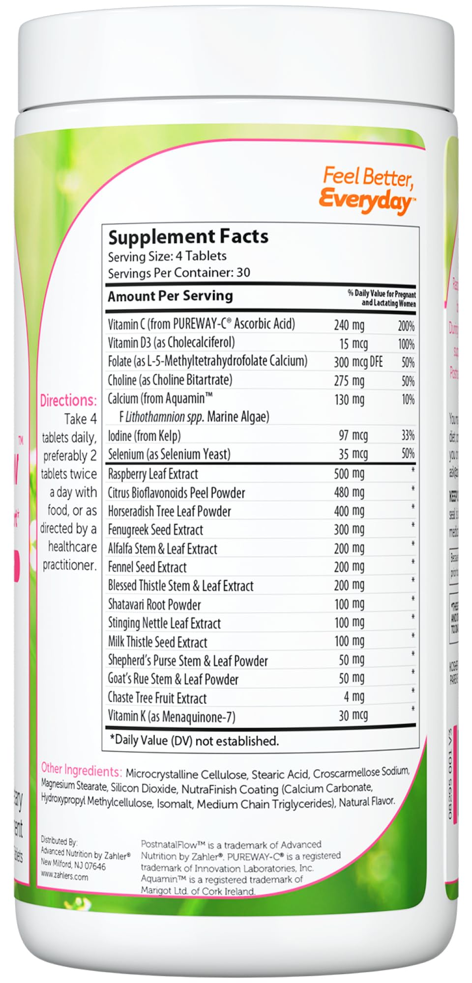 Zahler Postnatal Flow for Advanced Lactation Support, Breastfeeding + Postnatal Support, 120 Tablets. ZahlerAu supplements