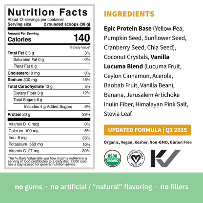 Sprout Living Epic Protein, Plant Based Protein & Superfoods Powder, Vanilla Lucuma Powder | 20 Grams Organic Protein Powder, Vegan, Non Dairy, Non-GMO, Gluten Free, Low Sugar (1 Pound, 12 Servings) Sprout LivingUS supplements