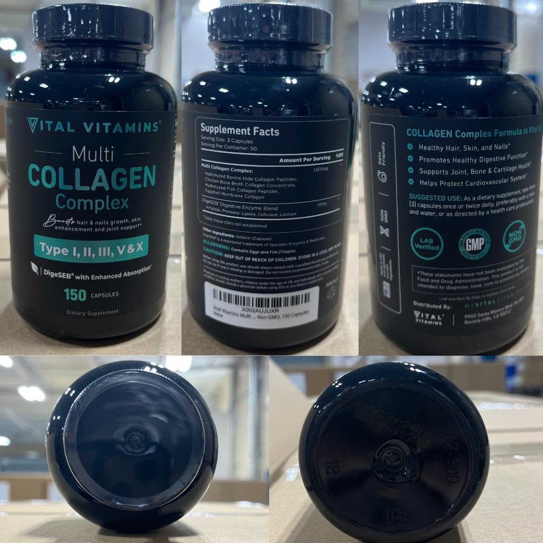 Vital Vitamins Multi Collagen Capsules - Type I, II, III, V, X - Grass-Fed, Collagen Peptides Supplements, Non-GMO - for Men & Women - 150 Count Vital VitaminsAu supplements