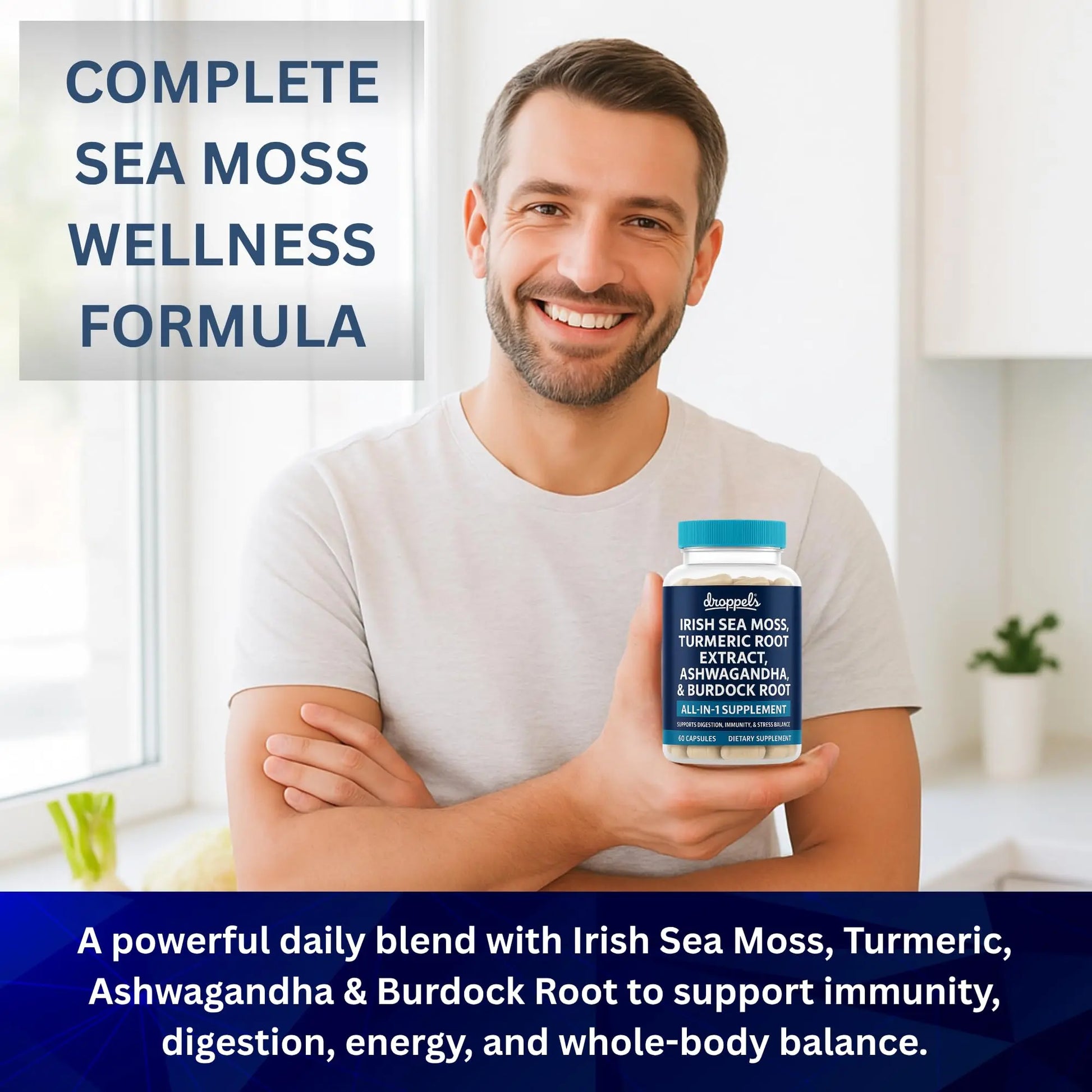 Droppels Irish Sea Moss Capsules with Turmeric Root, Ashwagandha, Black Pepper & Burdock Root – Natural Mineral Blend for Immune, Digestion, Joint & Energy Support – Vegan, Non-GMO – 60 Capsules DroppelsAu supplements