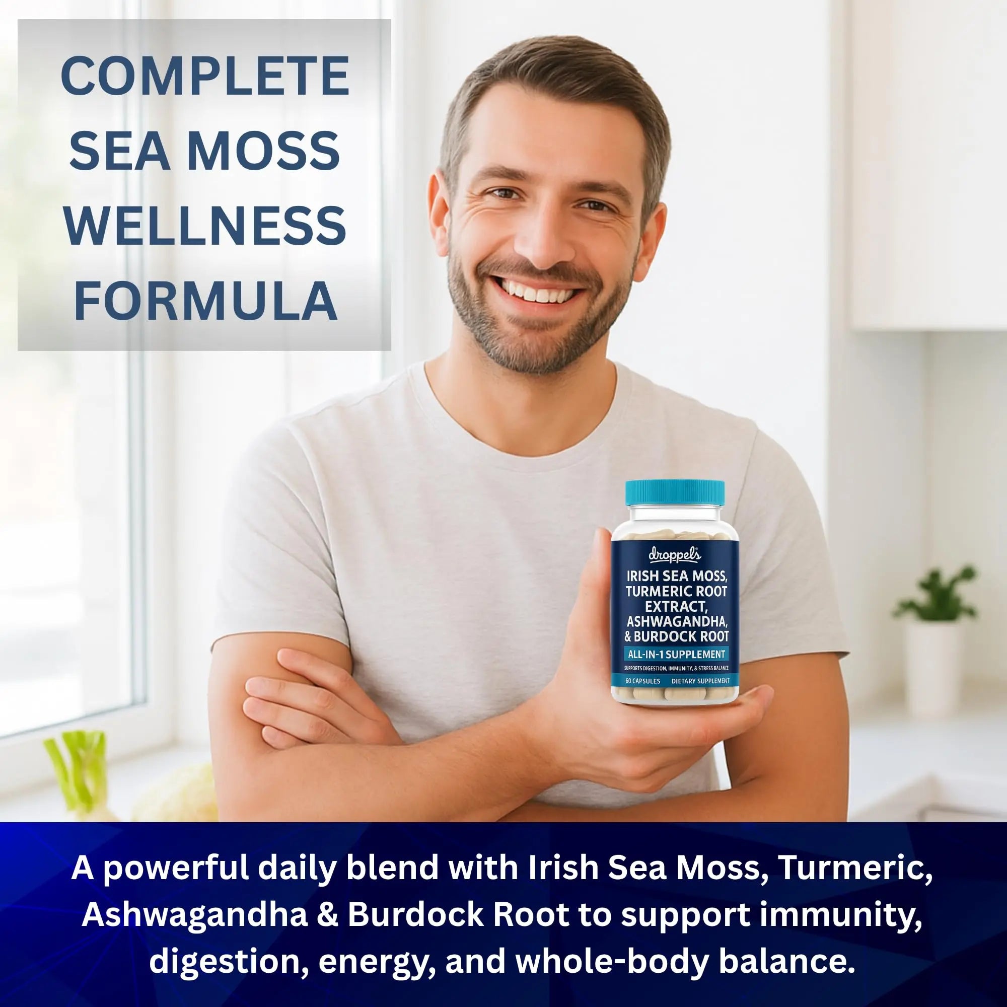 Droppels Irish Sea Moss Capsules with Turmeric Root, Ashwagandha, Black Pepper & Burdock Root – Natural Mineral Blend for Immune, Digestion, Joint & Energy Support – Vegan, Non-GMO – 60 Capsules DroppelsAu supplements