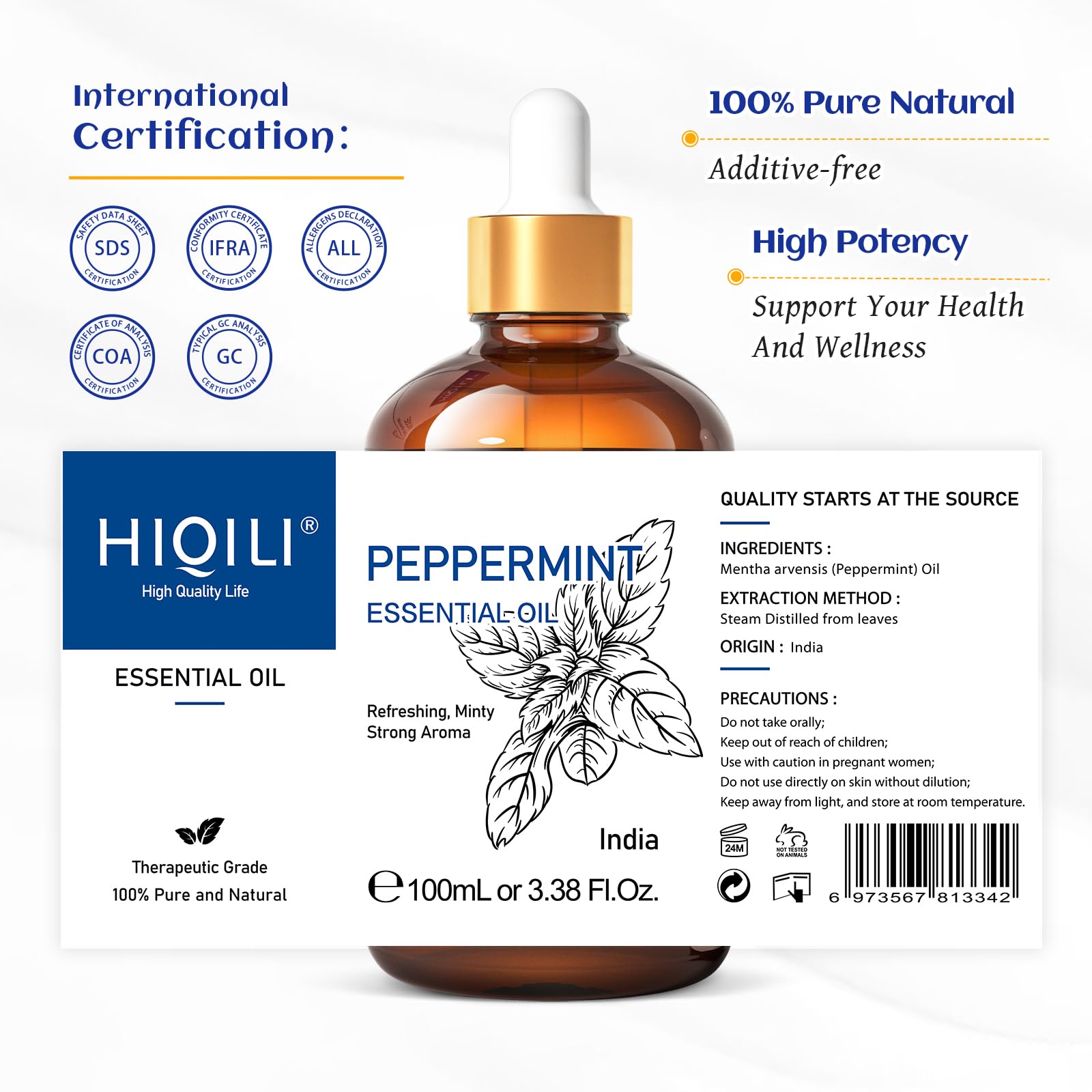 HIQILI Peppermint Essential Oil, 100% Pure Natural for Diffuser, Hair, Massage, Add to Spray HIQILIAu supplements