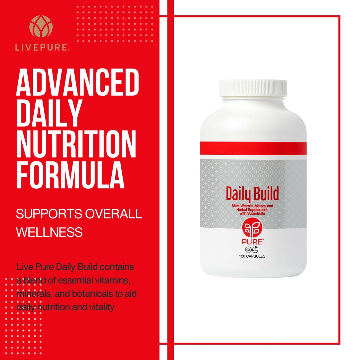 PURE Daily Build | 120 Capsules | Advanced Multivitamin Supplement | Enhanced with Essential Vitamins, Minerals PUREUS supplements