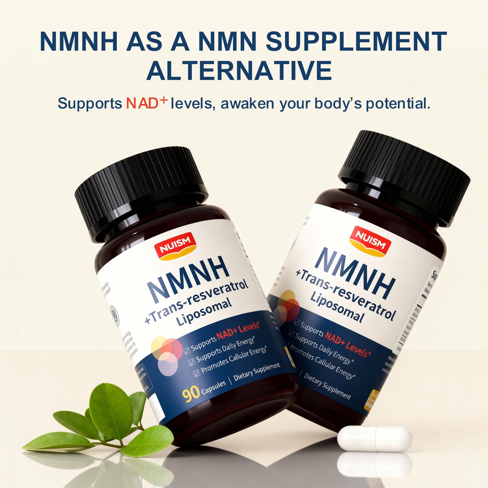 NUISM NMNH NAD+ Supplement, Liposomal 600mg NMN NAD+ and Resveratrol Complex for Cellular Energy, Healthy Aging & Metabolic Support, 90 Capsules NUISMAu supplements