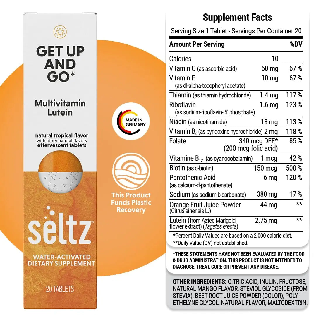 Seltz® Get Up and Go – Effervescent Multivitamin with Lutein for Daily Energy, Eye Health & Antioxidant Support SeltzAu supplements