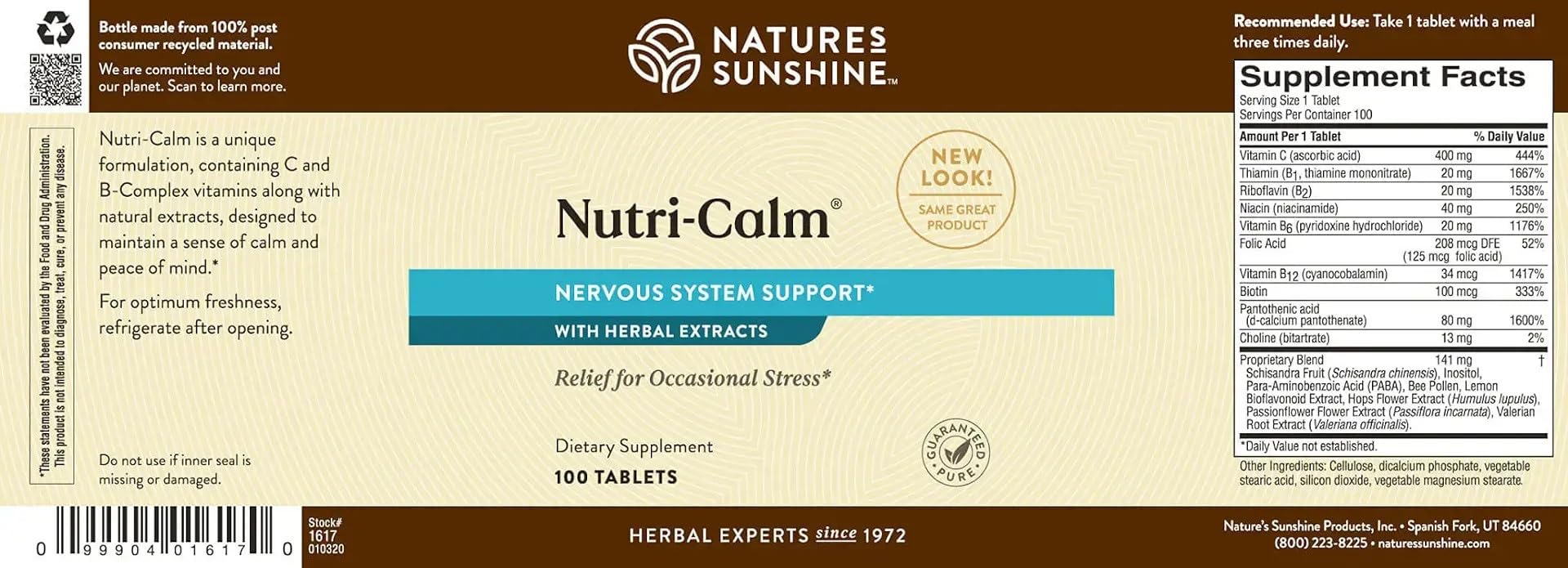 Nature's Sunshine Nutri-Calm- Herbal Stress Relief Supplement for Natural Relief, Mood Support and Boost, Nervous System Support - 100 Count Nature's SunshineAu supplements