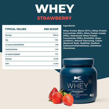 Kinetica Premium Whey Protein Powder | Grass Fed | Strawberry | 1kg | 33 Servings KineticaUS supplements