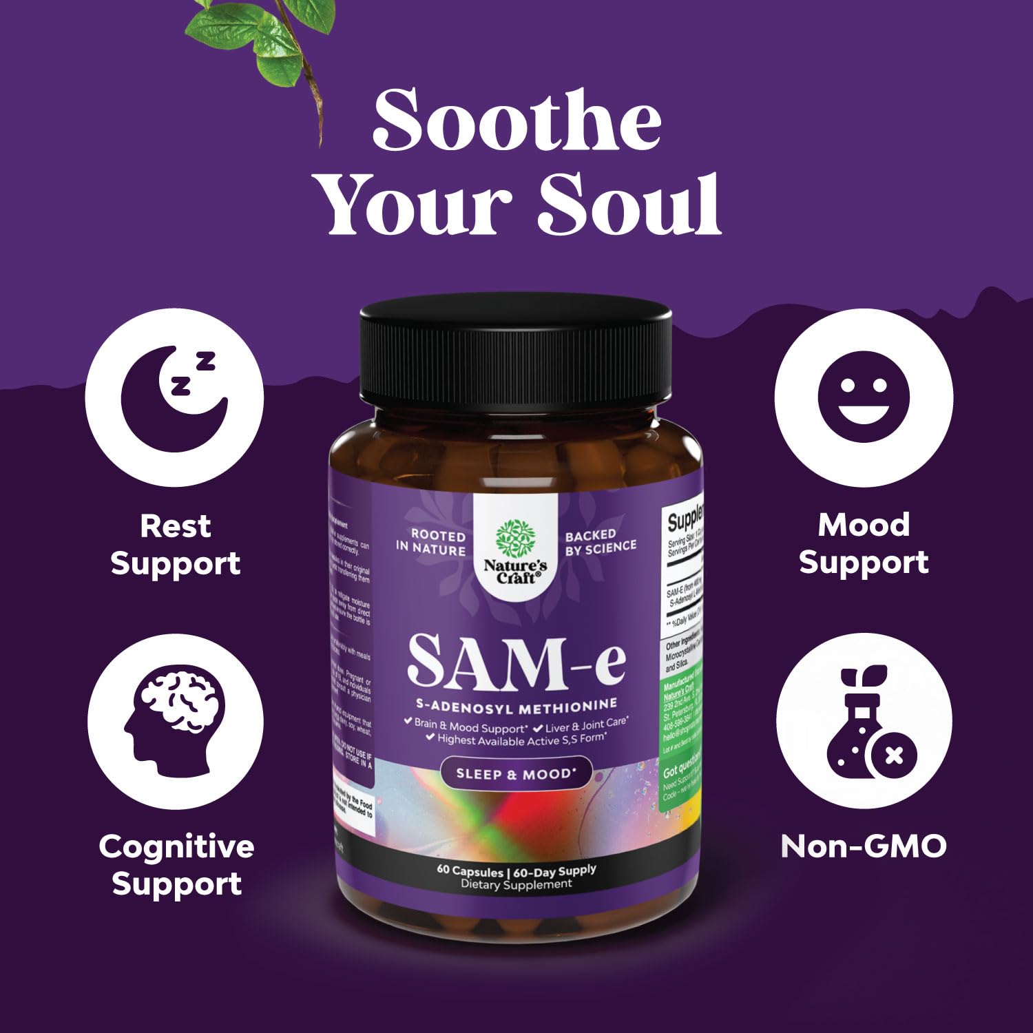 Sam-E 200mg Mood Support Supplement - S-Adenosyl Methionine Sam-E Supplement for Natural Relaxing Mood Boost Brain Support and Liver Detox Cleanse - Vegan Non-GMO and Gluten Free - 60 Count Natures CraftAu supplements