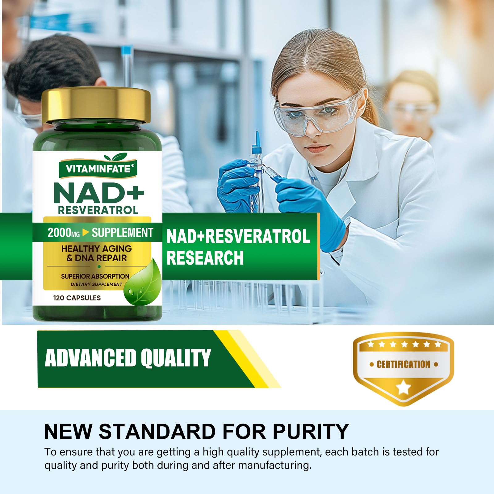VITAMINFATE NAD+ Supplement 2000 mg - 120 Capsules True NAD+ & Resveratrol, NMN Alternative Supports Anti-Aging, Cellular Energy & Repair, Metabolism & Brain Boost for Men & Women VITAMINFATEAu supplements