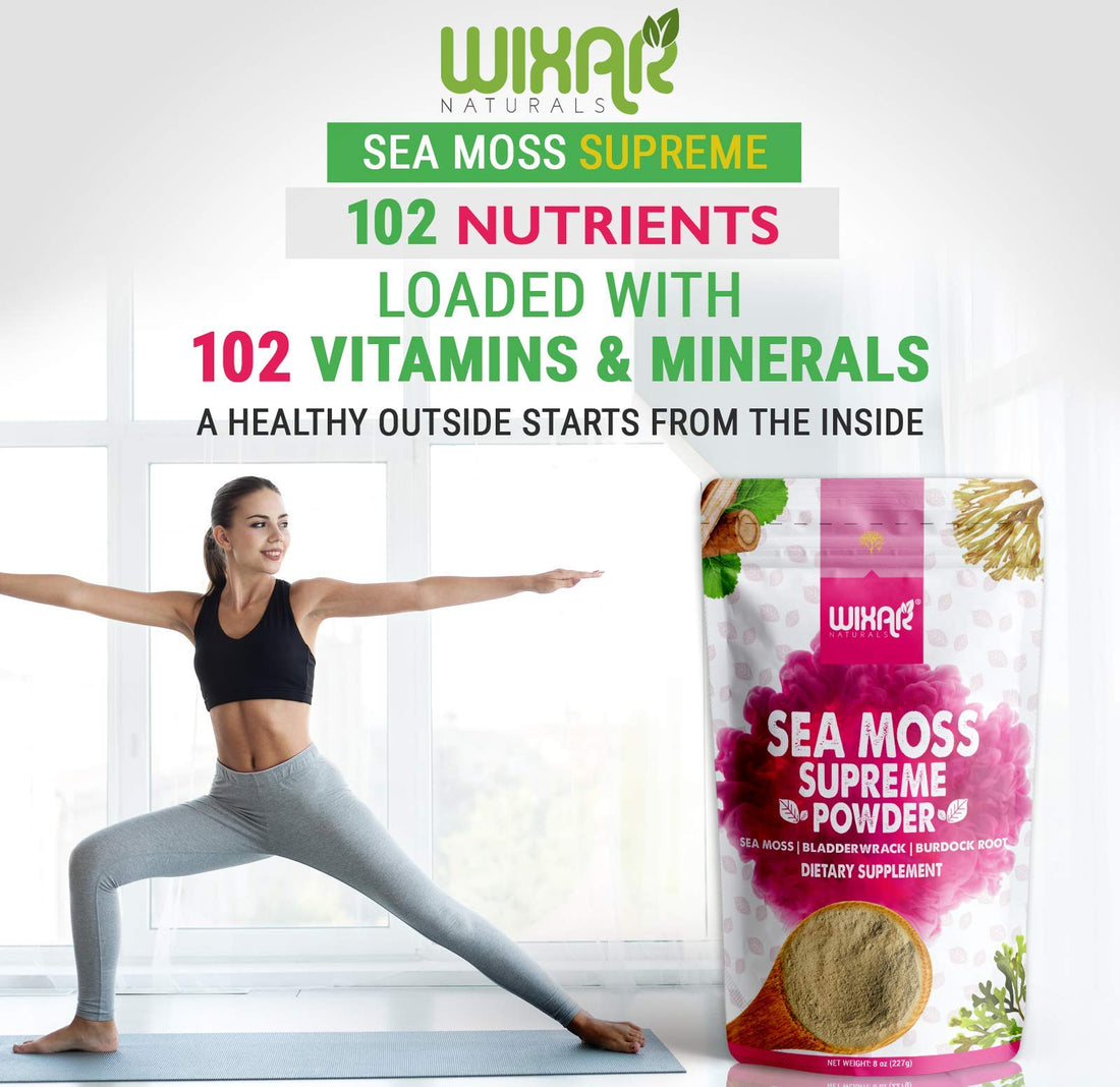 Wixar Wildcrafted Sea Moss Powder – (8 Ounces) – Natural Irish Sea Moss and Bladderwrack with Burdock Powder - Thyroid Support, Healthy Skin, Keto Detox, Joint Support Alkaline Supplements WIXAR NATURALSAu supplements