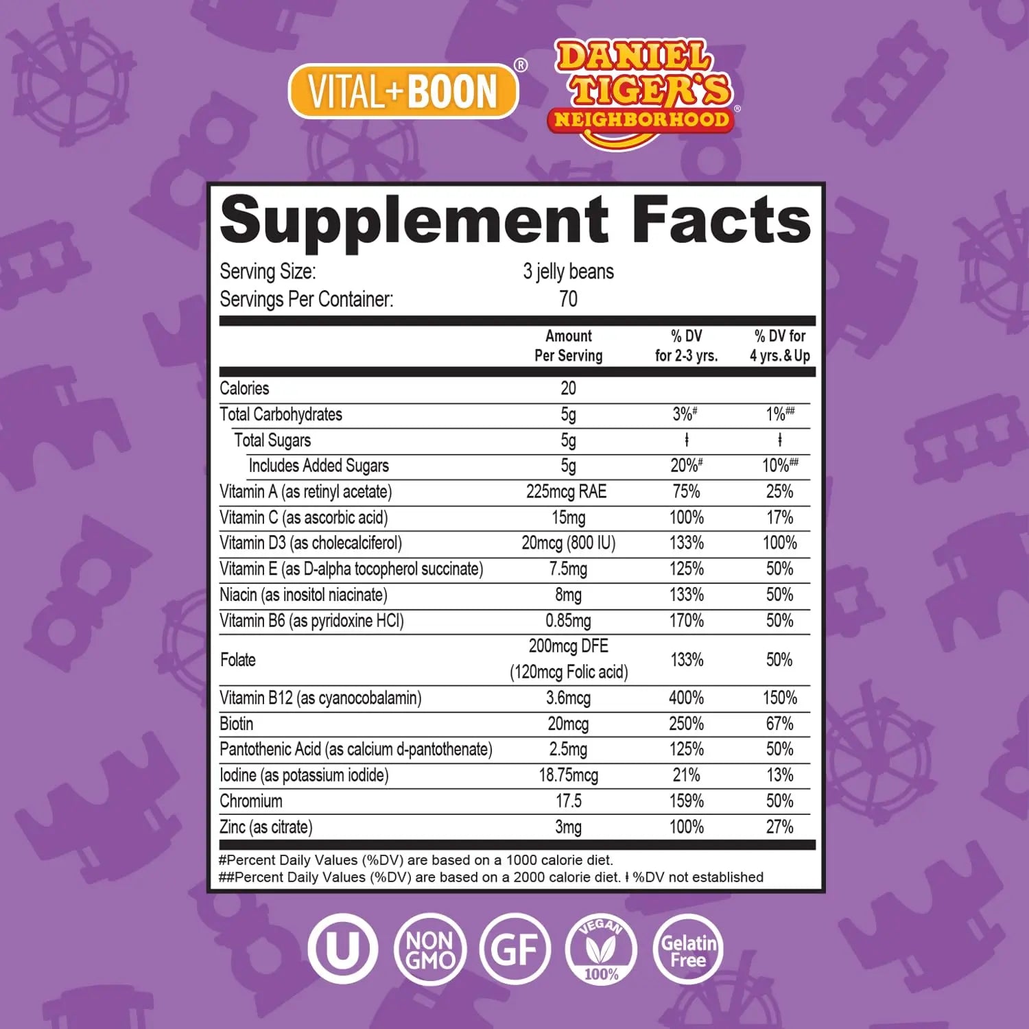 Daniel Tiger - Kids Multivitamin Jellybeans (210 Jellybean Bottle) Toddler 2+ & Kids Vitamins - 13 Essential Vitamins & Minerals to Support Bone Health Vital+BoonAu supplements