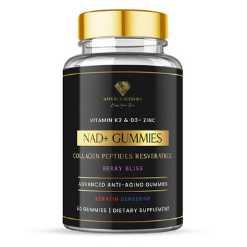 Nature's Blessing NAD+ Anti-Aging Gummies – Boost Cellular Repair, Brain Clarity & Radiant Skin – with Biotin, Collagen, Resveratrol, Vitamin D3, K2, Zinc & Keratin – Delicious Berry Bliss Nature's BlessingAu supplements