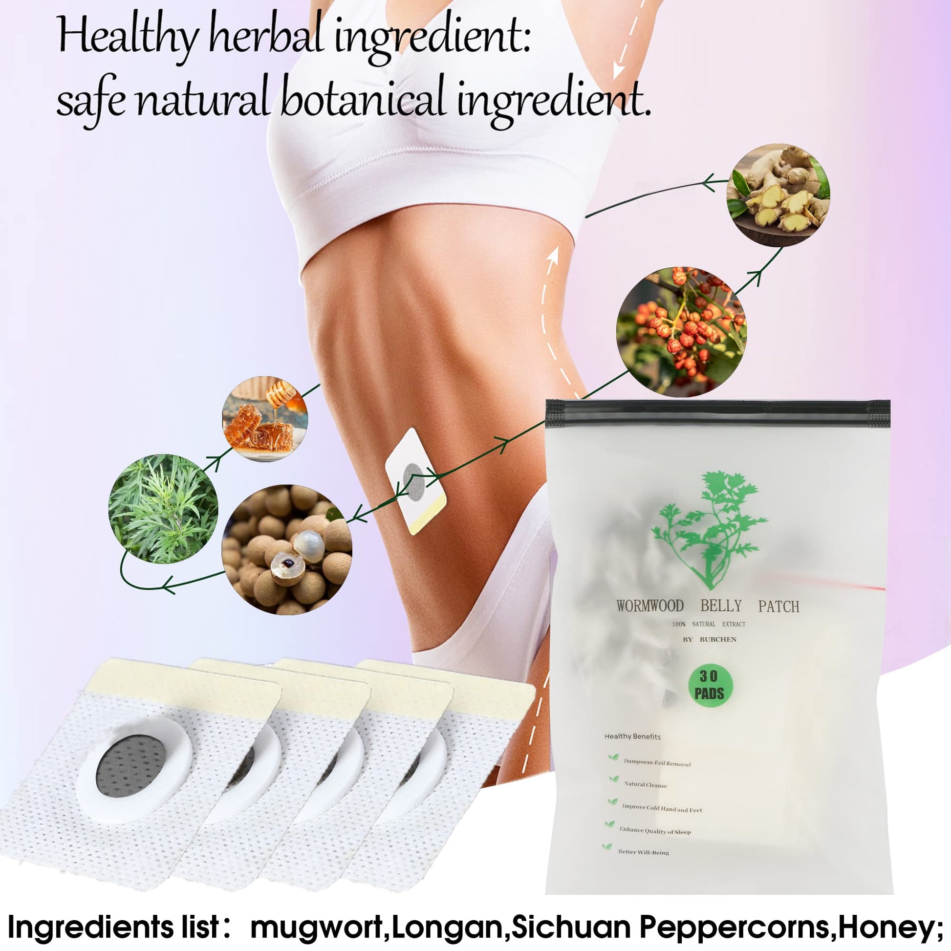 Bubchen Mugwort Belly Patch,30Pcs Natural Wormwood Essence and 30Pcs Belly Sticker BURWSEKKUS supplements