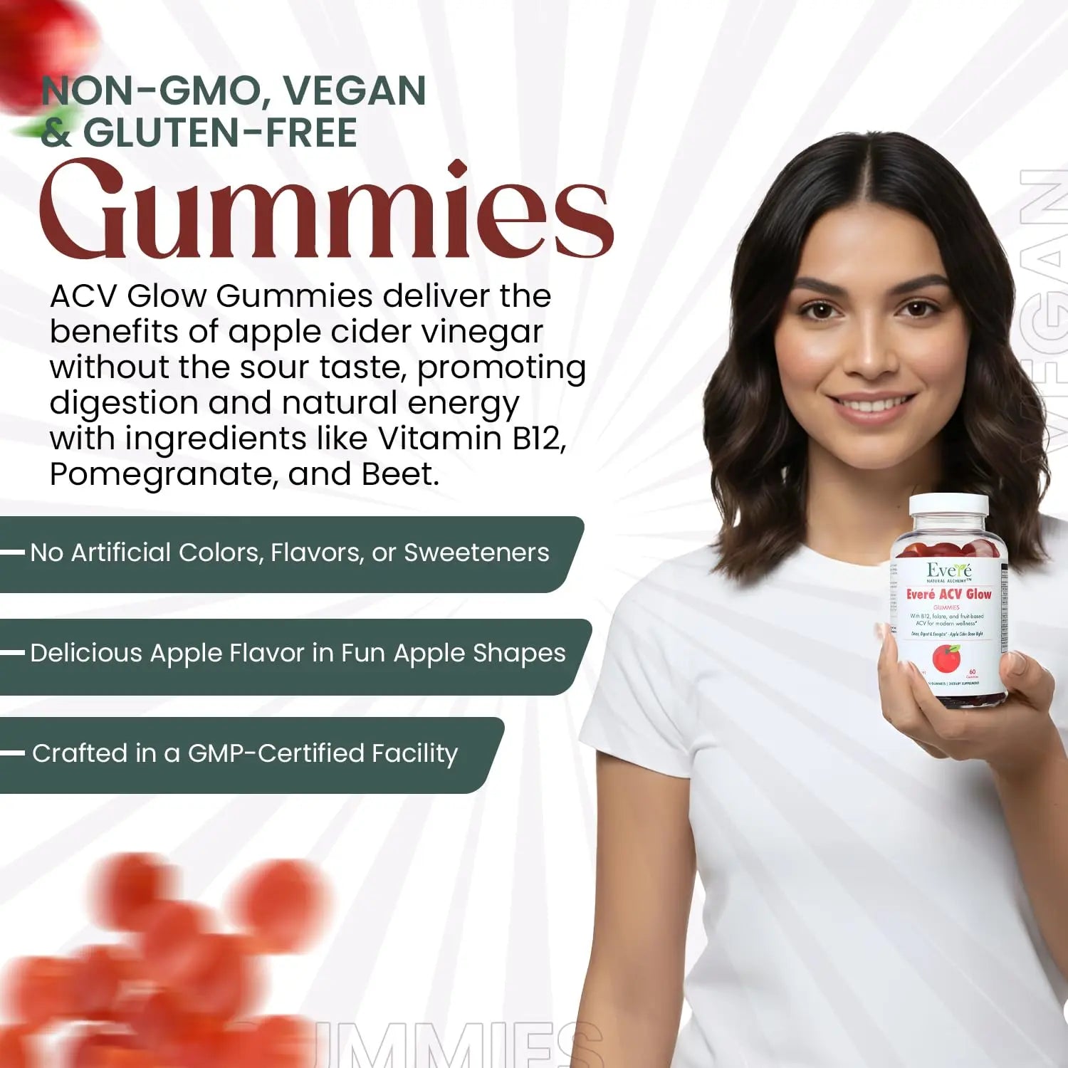 Everé ACV Glow Gummies – Apple Cider Vinegar with B12, B6, Iodine, Folate, Beetroot & Pomegranate – Daily Wellness Support for Energy & Balance The EverÉ Natural Alchemynz supplements