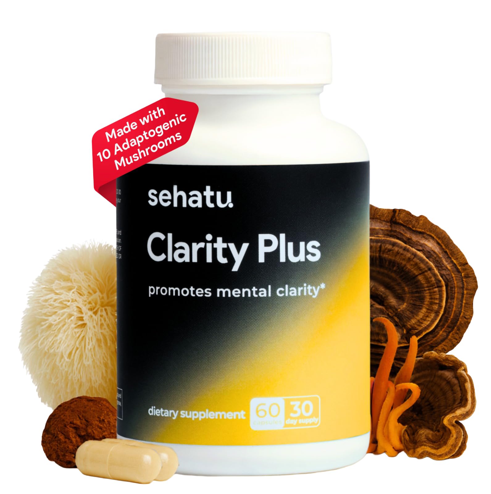 SEHATU Clarity Plus Cognitive Wellness Supplement | Packed with 10 Powerful Adaptogenic Mushrooms | Clear Brain Fog and Support Mental Clarity | 60 Count | 30 Day Supply SEHATUAu supplements