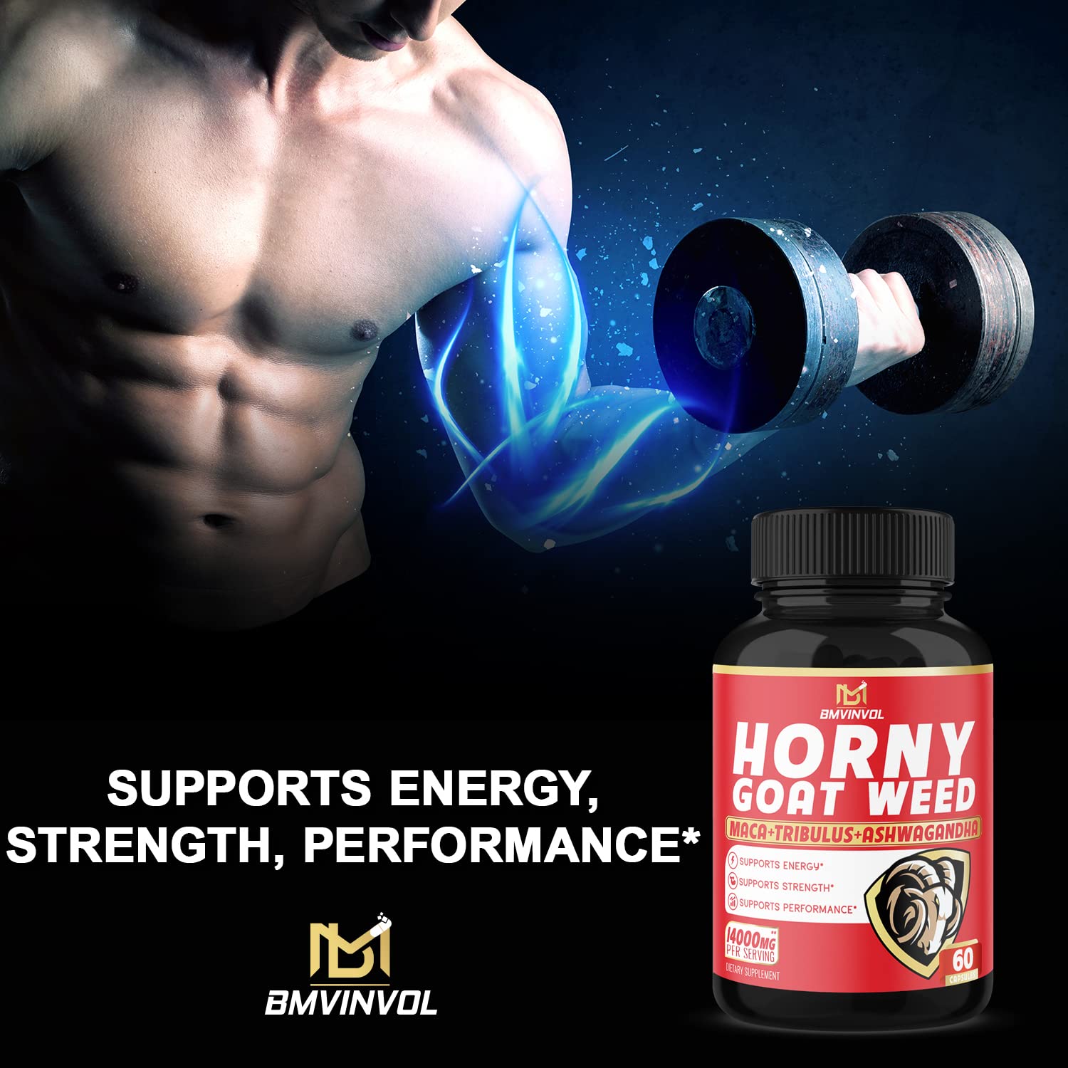 BMVINVOL Horny Goat Weed Capsules, Boost Energy,14000mg Herbal BMVINVOLUS supplements