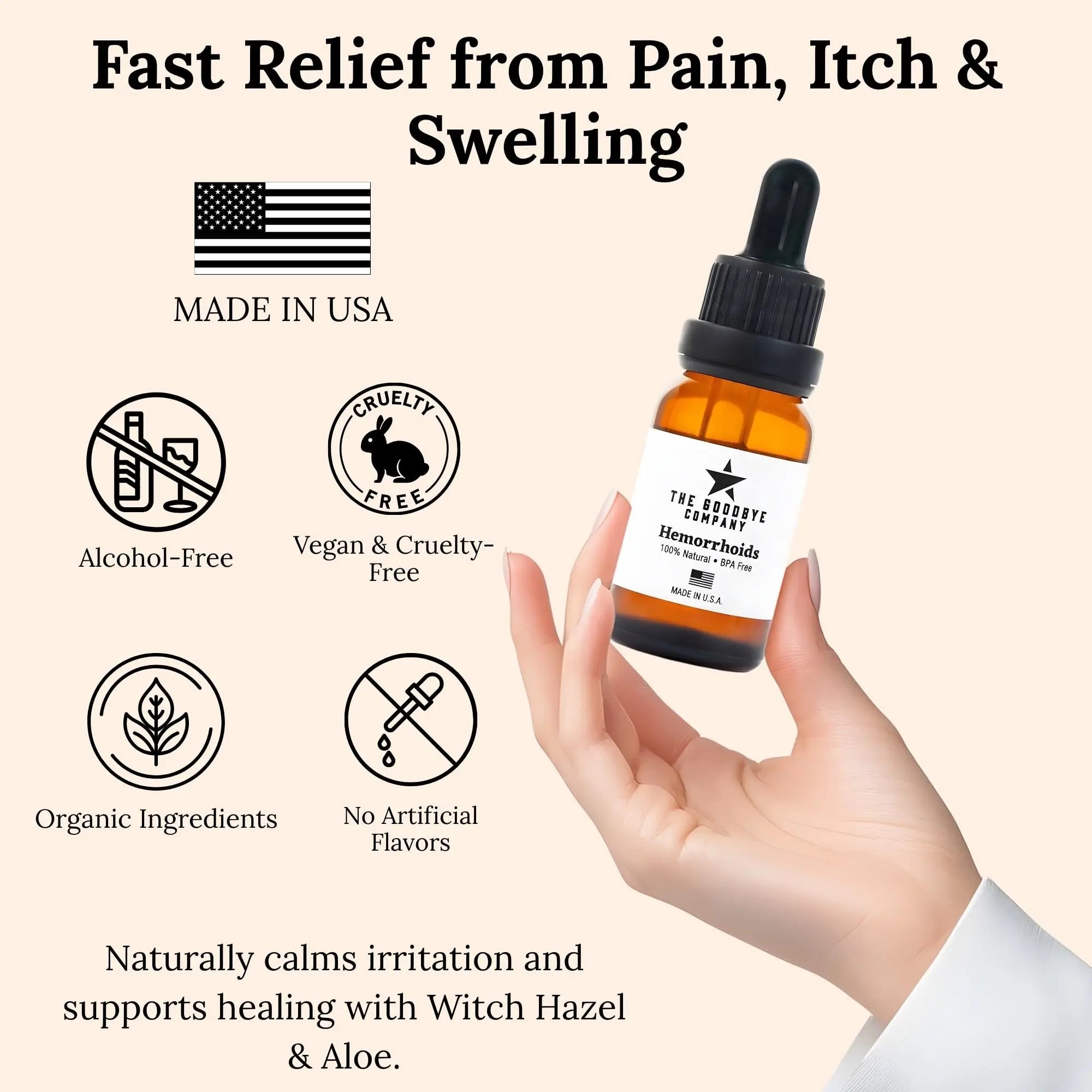 The Goodbye Company Organic Hemorrhoid Relief Serum - Natural Witch Hazel Treatment for Pain, Itch & Swelling - Internal External Soothing Formula - Vegan, USA Made, 15mL The Goodbye CompanyAu supplements