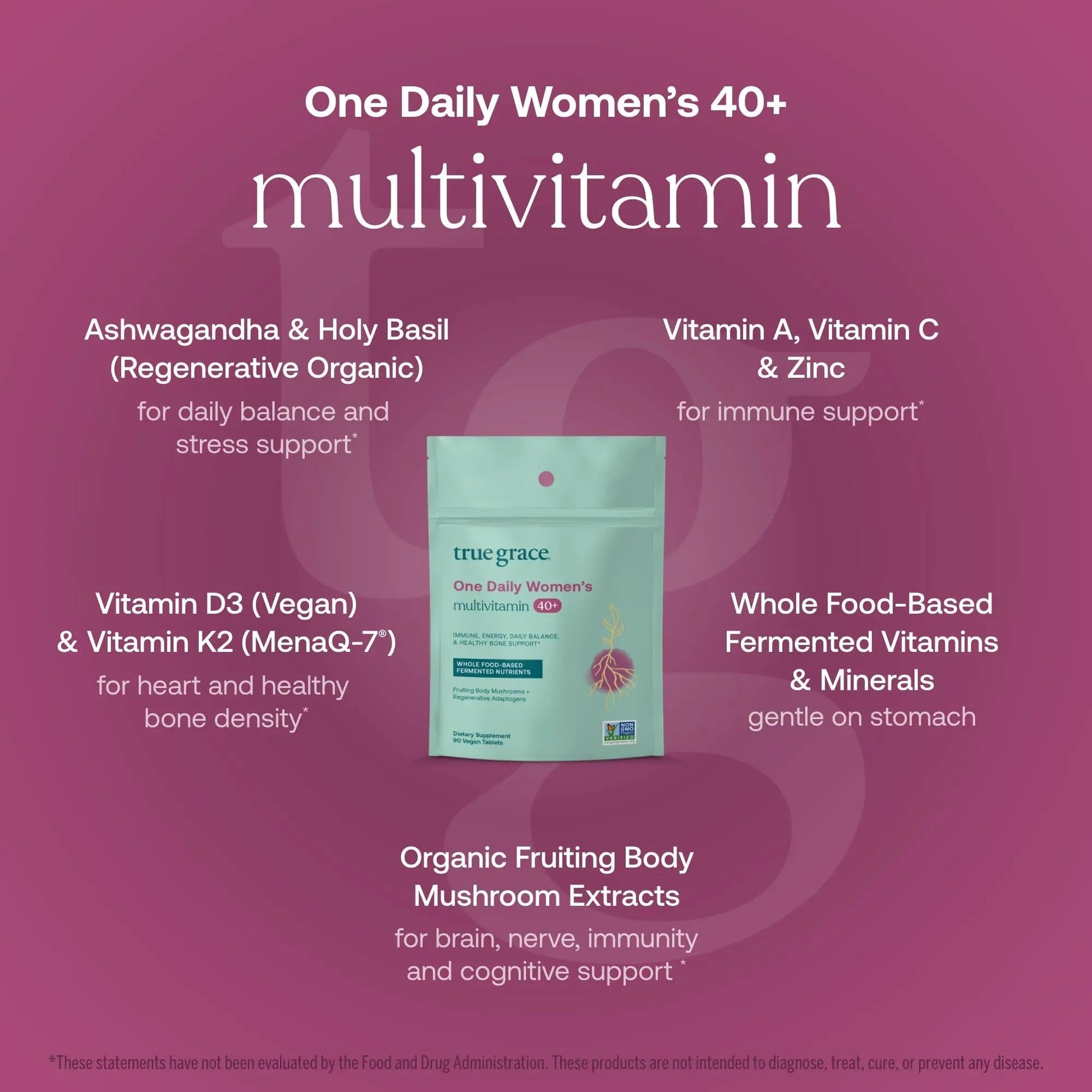 True Grace One Daily Women’s Multivitamin 40+ Fermented Minerals, Organic Adaptogens & Mushrooms Energy, Immune, Bone Support True GraceAu supplements