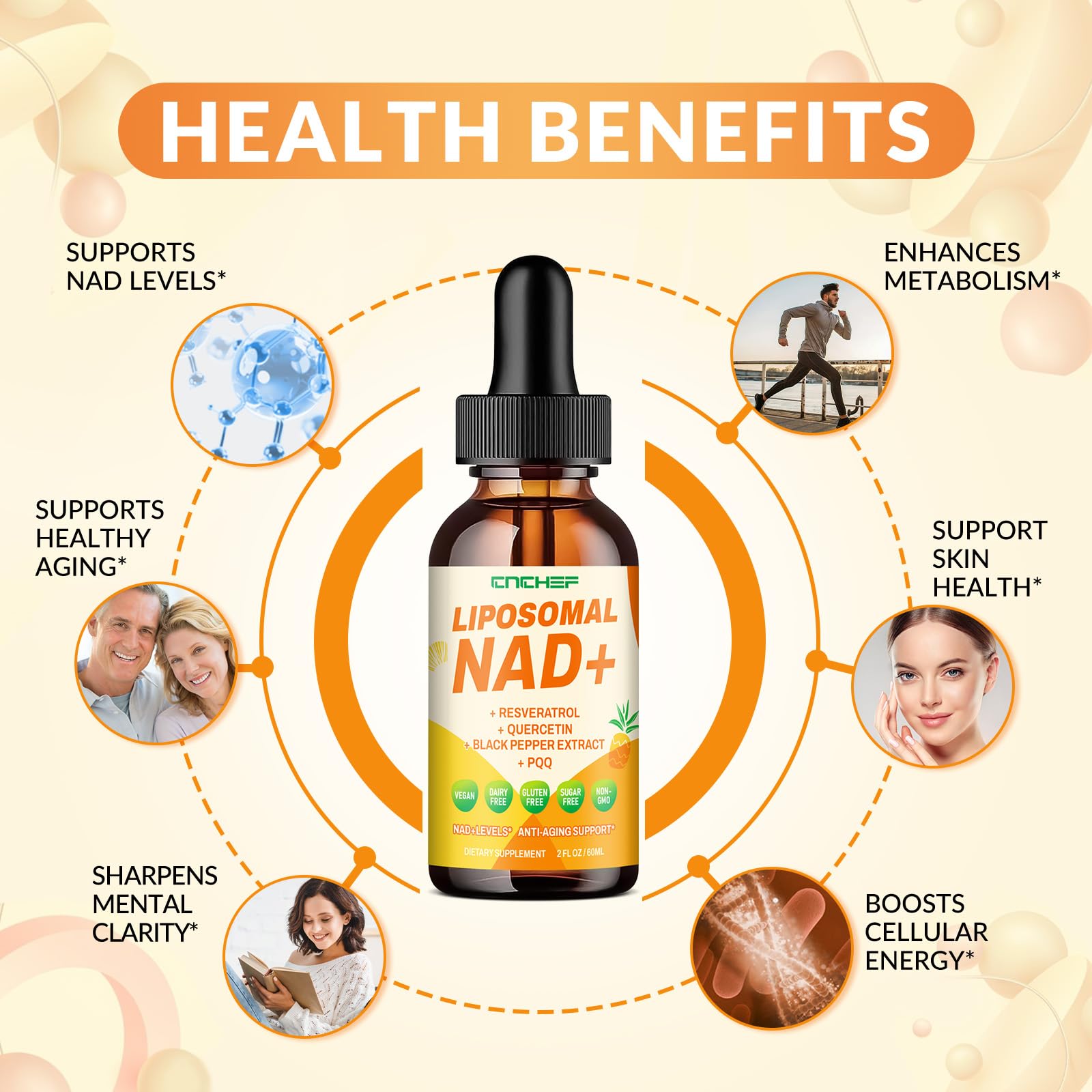 CNCHEF Liposomal NAD Supplement - 1500mg NAD+ Liquid Drop for Women & Men Nicotinamide Riboside Chloride & Resveratrol Complex - Cellular Renewal, Anti-Aging Support - 30 Servings (2 fl oz) CNCHEFAu supplements