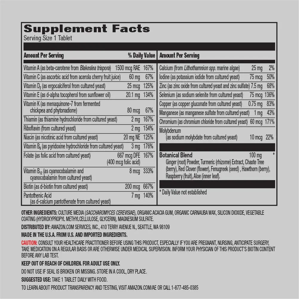 Amazon Elements Women‚ 40+ One Daily Multivitamin, 66% Whole Food Cultured, Vegan, 65 Tablets, 2 month supply Amazon ElementsAu supplements