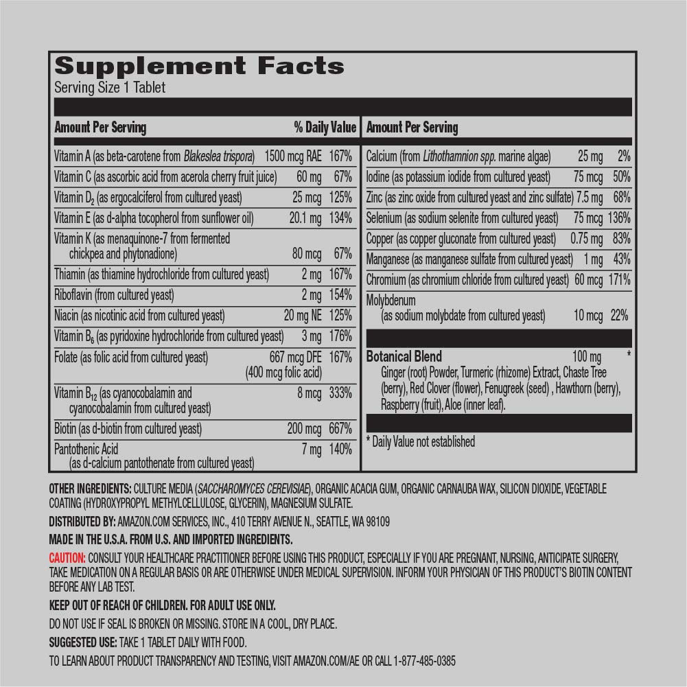 Amazon Elements Men's and Women's One Daily Multivitamins, Vegan, 65 Tablets, 2 month supply Amazon ElementsUS supplements