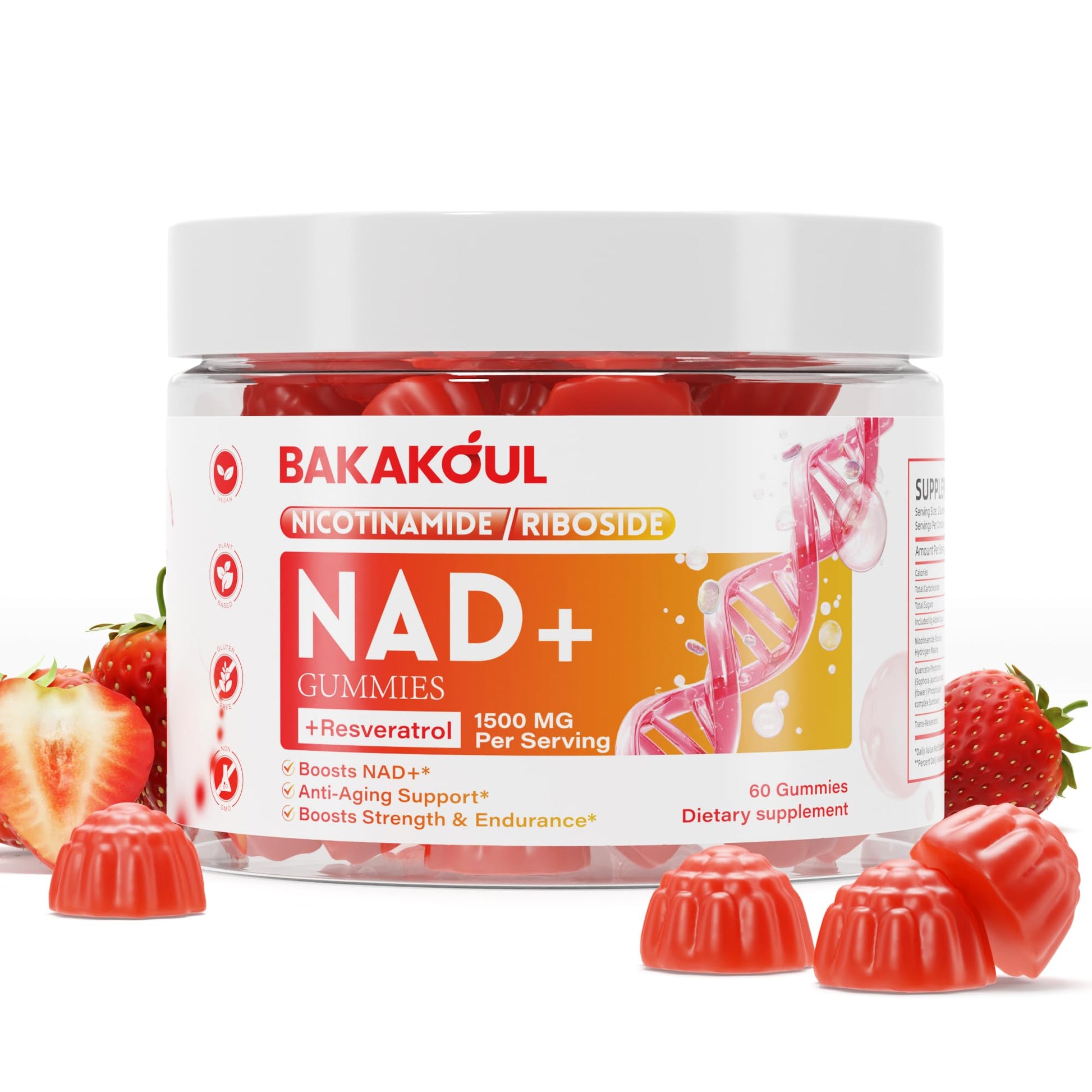BAKAKOUL NAD Gummies, NAD Supplement - Liposomal Nicotinamide Riboside, Resveratrol, Quercetin, NAD Nicotinamide Riboside Resveratrol 900mg, NAD+ Supplement for Men and Women, 60 Gummies 1 Pack BAKAKOULAu supplements
