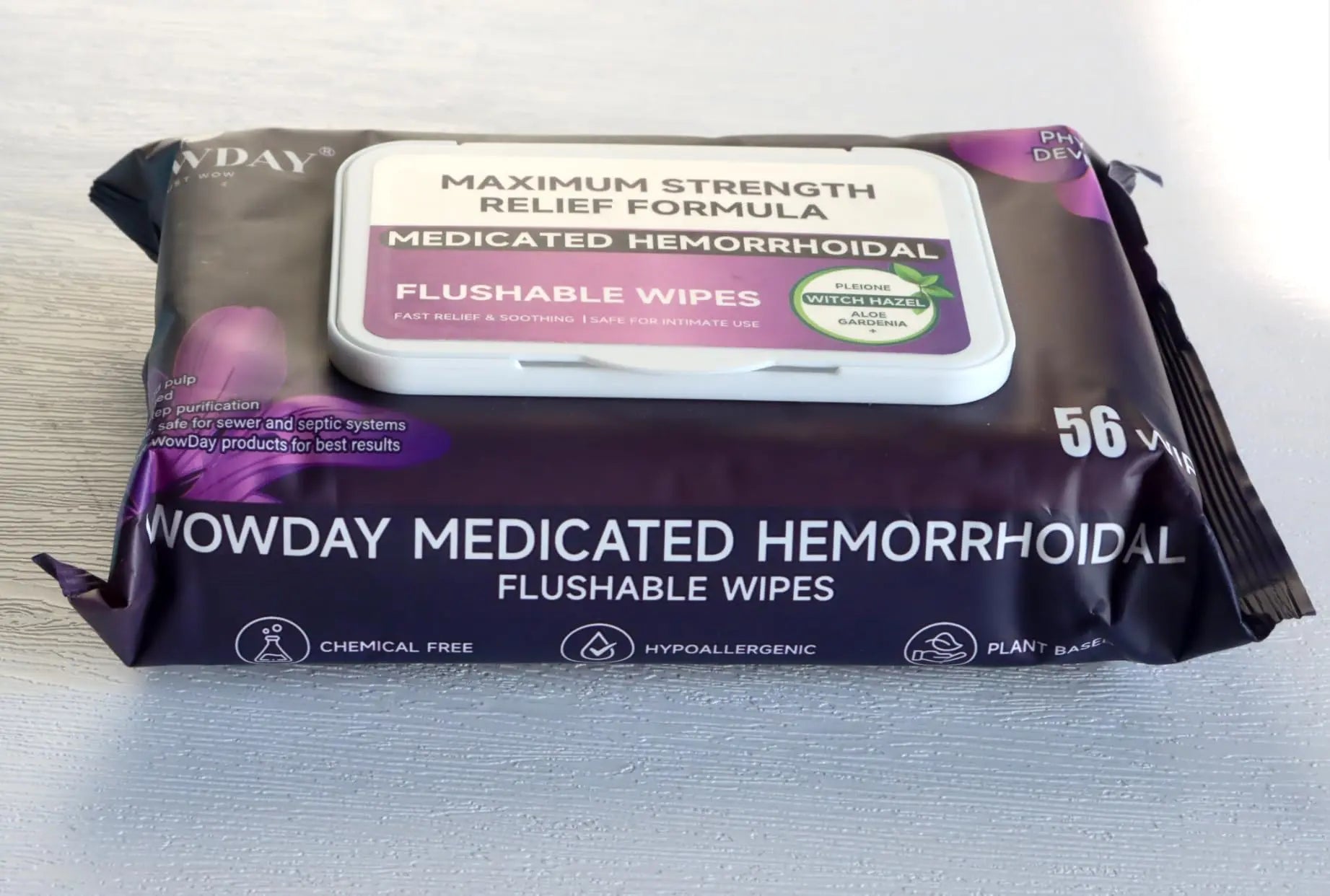 Wowday Flushable Hemorrhoid Wipes | Maximum Strength Witch Hazel Wipes | 56 Count Fragrance Free Adult Hemorrhoids Medicated Witch Hazels Wipe for Butt Hemorrhoidal Itch WowDayAu supplements