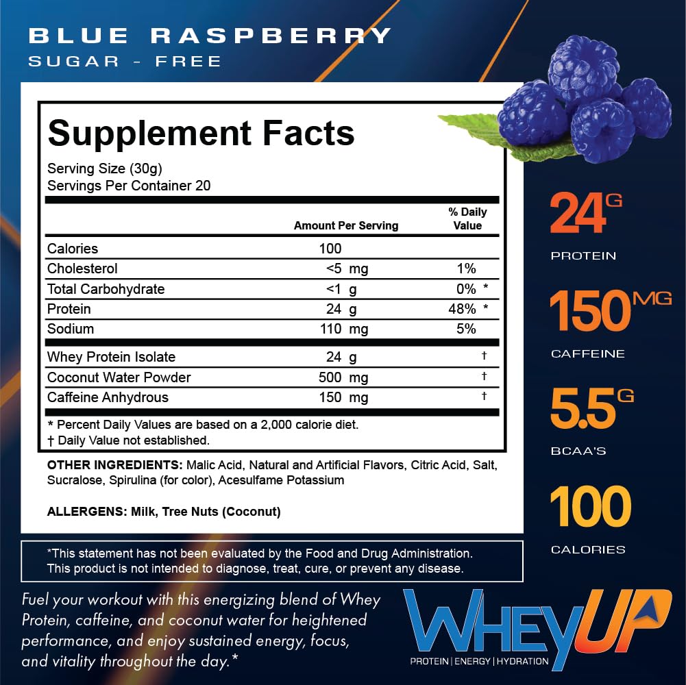WheyUP Clear Whey Isolate Protein Powder, Blue Raspberry - 150mg Caffeine - 20 Servings WheyUPUS supplements