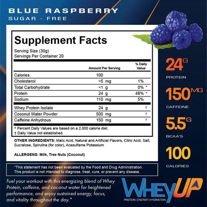 WheyUP Clear Whey Isolate Protein Powder, Blue Raspberry - 150mg Caffeine - 20 Servings WheyUPUS supplements