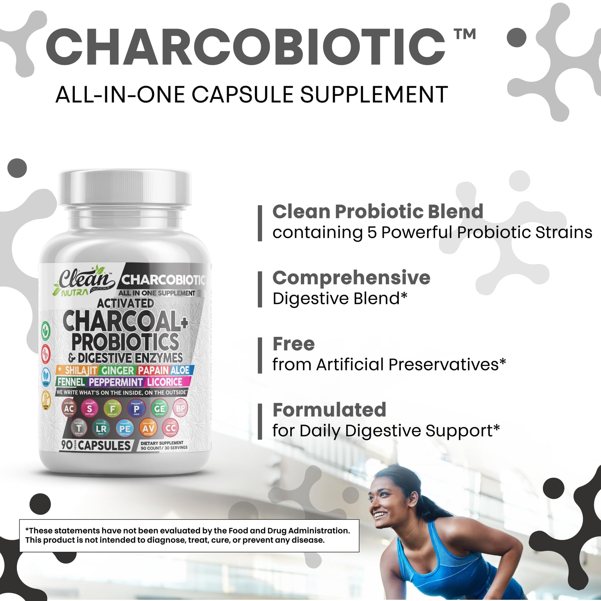 Clean Nutra Activated Charcoal Pills + Shilajit Probiotic Digestive Enzymes for Digestive Health Capsules with Peppermint Fennel Licorice Papain Ginger Turmeric Powder | Gut Health Clean NutraceuticalsAu supplements