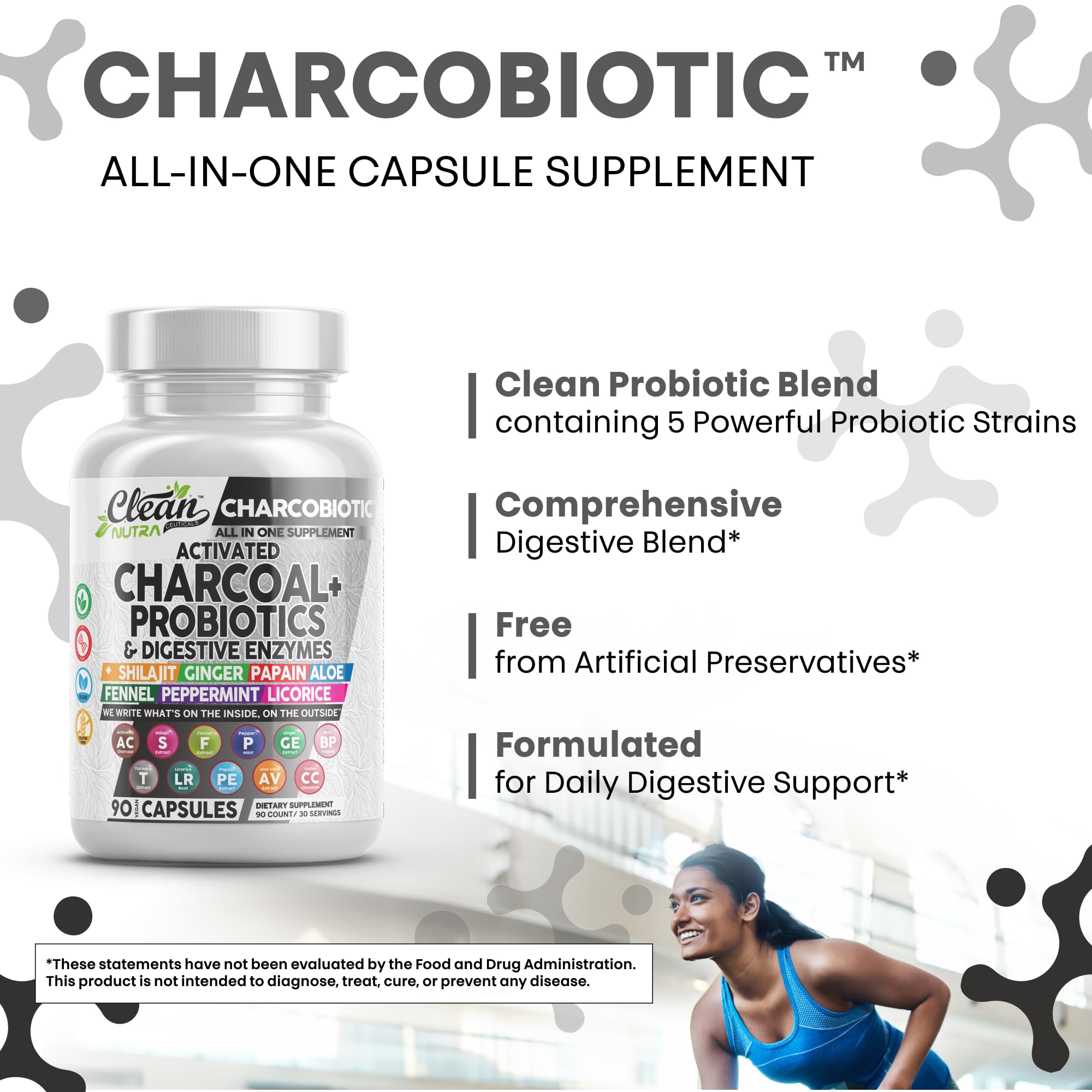 Clean Nutra Activated Charcoal Pills + Shilajit Probiotic Digestive Enzymes for Digestive Health Capsules with Peppermint Fennel Licorice Papain Ginger Turmeric Powder | Gut Health Clean NutraceuticalsAu supplements