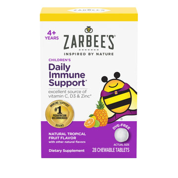 Zarbee's Kids Immune Support, Vitamin C, D & Zinc Daily Immunity Vitamins for Children 4+ Years, Natural Tropical Fruit Flavor, 28 Chewable Tablets Zarbee'sAu supplements