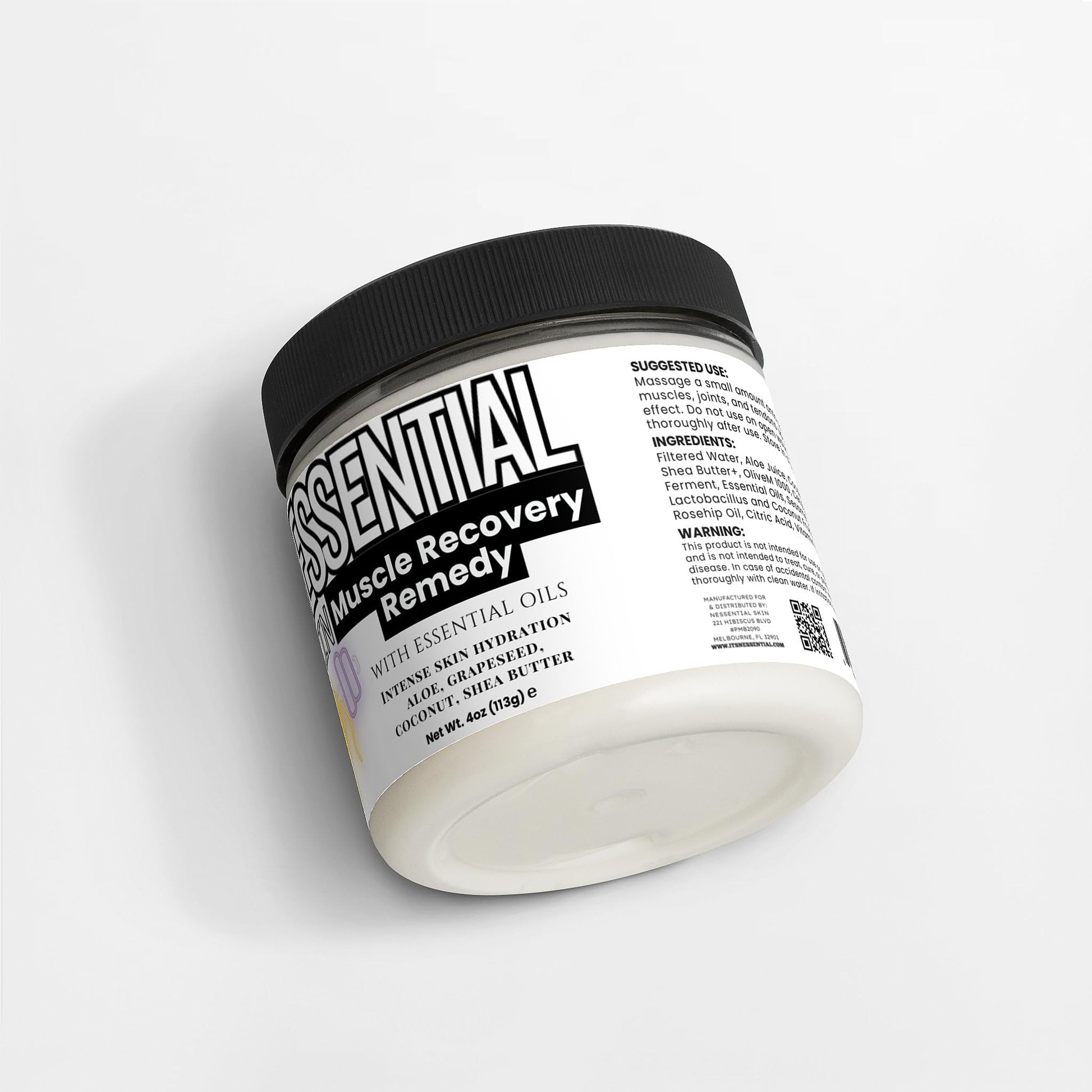 Nessential Skin Muscle Recovery Remedy with Essential Oils, Intense Hydration Cream, Natural Ingredients, Aloe, Grapeseed, Coconut, Shea Butter, 4 oz Nessential SkinAu supplements