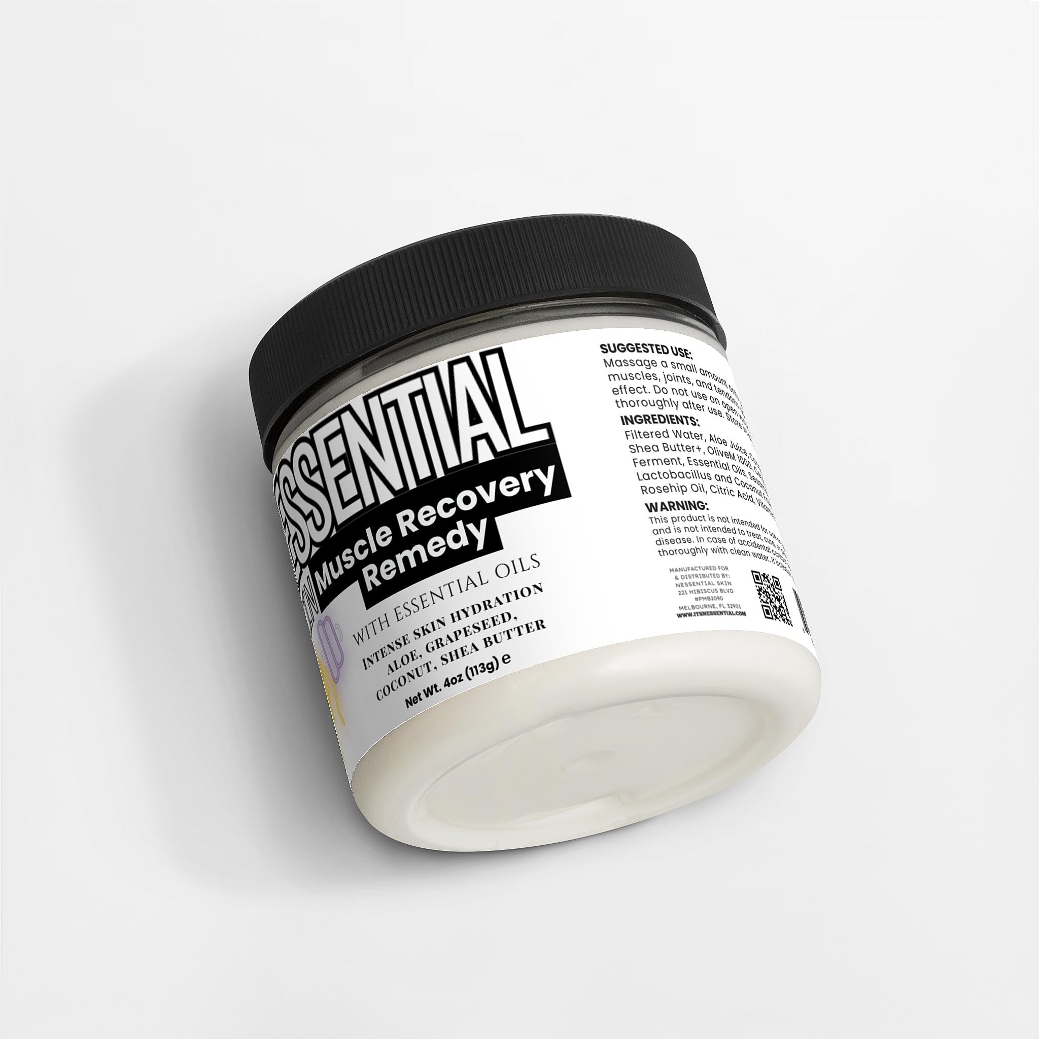 Nessential Skin Muscle Recovery Remedy with Essential Oils, Intense Hydration Cream, Natural Ingredients, Aloe, Grapeseed, Coconut, Shea Butter, 4 oz Nessential SkinAu supplements