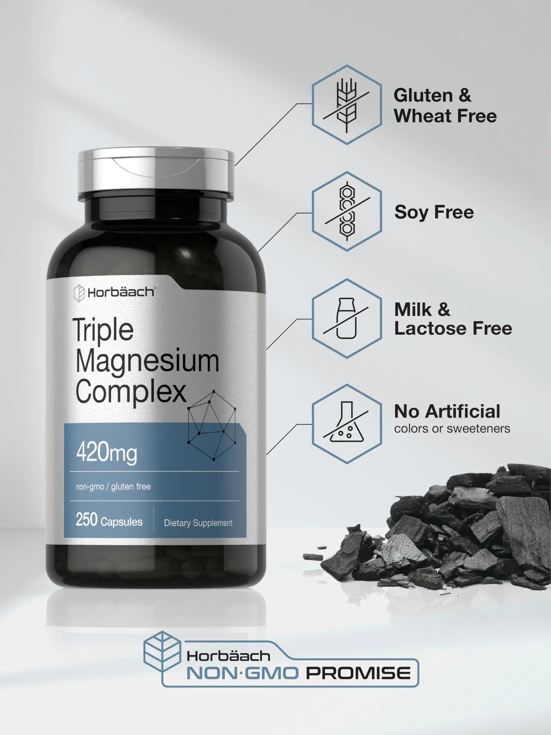 Horbäach Triple Magnesium Complex | 420 mg | 250 Capsules | Non-GMO and Gluten Free Formula | Magnesium Oxide, Citrate, and Aspartate Dietary Supplement Horbäachnz supplements