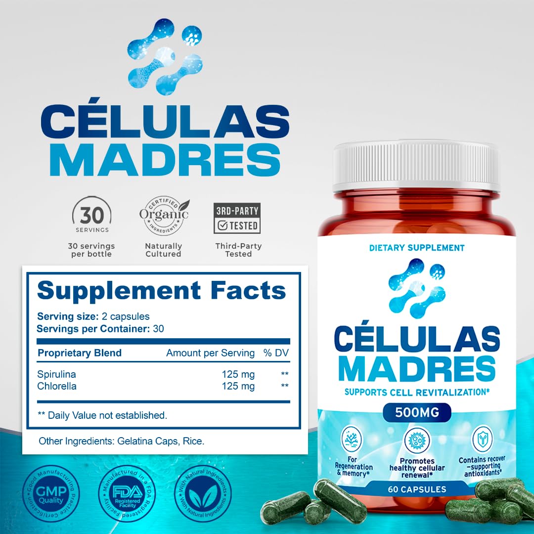 Stem Cell Supplements 500mg (60 Cap) Natural Anti-Aging & Longevity Support with Spirulina & Chlorella, Boost Cellular Renewal, Restore Youthful Energy, Reduce Joint Soreness – Celulas Madre AURA VITAMINSAu supplements
