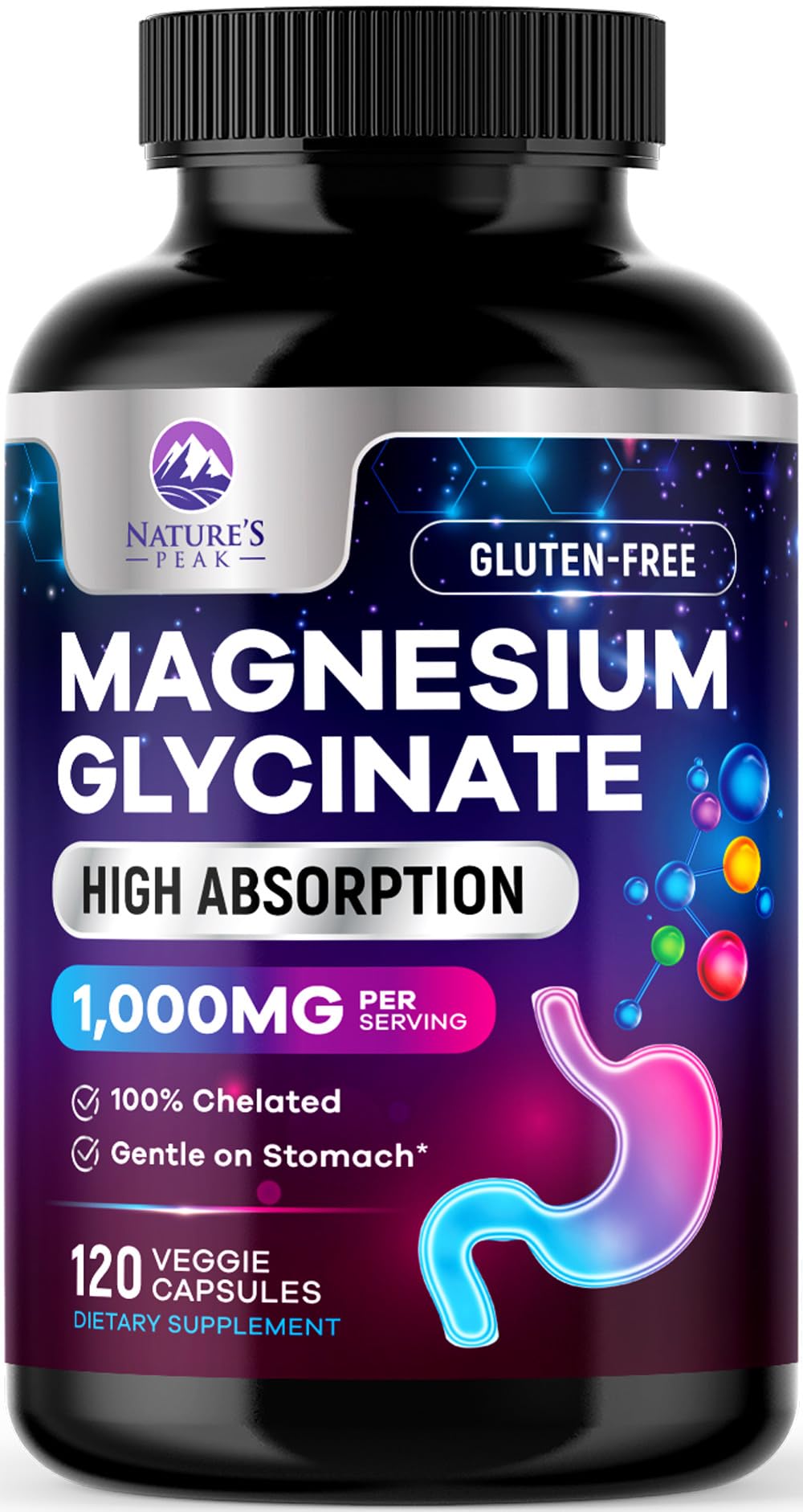 Magnesium Glycinate Capsules 1000mg Per Serving - Pure & Chelated for Max Absorption - Supports Muscle, Nerve & Heart Health, Sleep Support - Magnesium Supplement for Whole Body Support - 120 Capsules Nature's PeakAu supplements