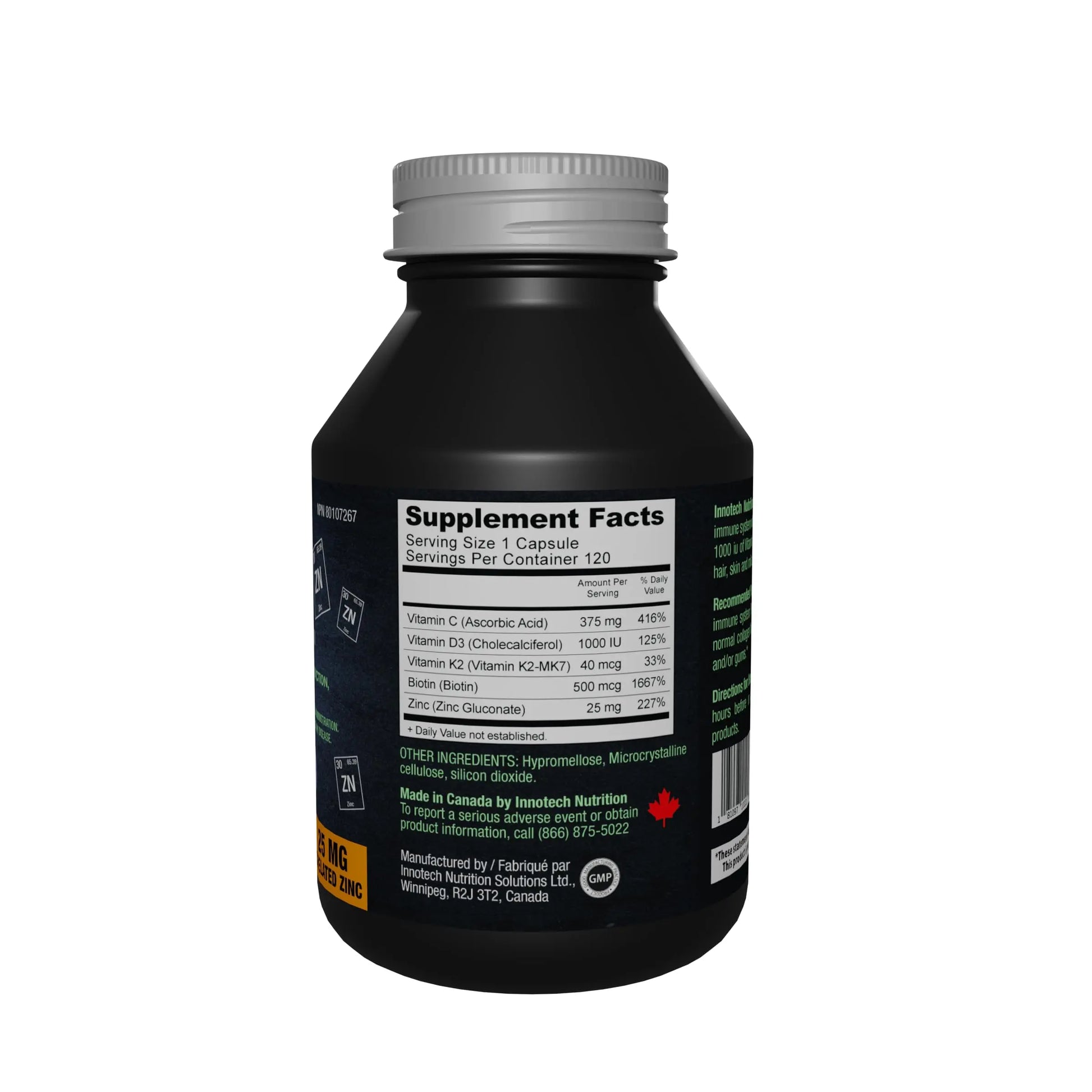 Innotech Nutrition Zinc Plus Immune Hair Skin & Nails Support Chelated Zinc Vitamin D3 & Biotin 120 Vegan Capsules Innotech Nutrition Solutionsnz supplements