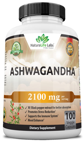 Organic Ashwagandha 2,100 mg - 100 Vegan Capsules Pure Organic Ashwagandha Powder NaturaLife Labs A Higher StandardUS supplements