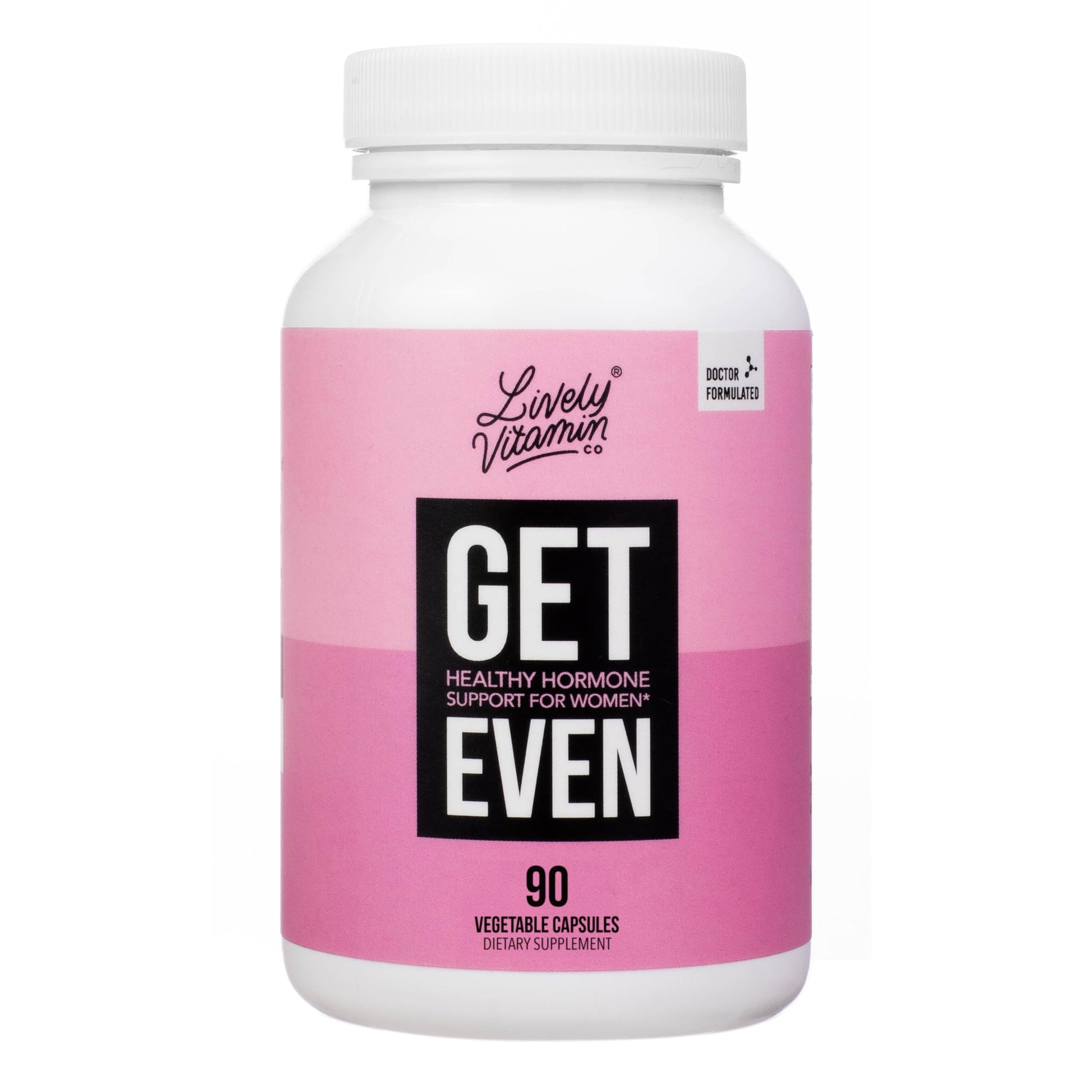 LIVELY VITAMIN CO. Get Even - Women's Hormonal Balance Blend - Helps Reduce Severity of Periods, PMS & Menopause - Eases Cramps & Bloating - Mood Regulation - Period Pain & Discomfort - 90 Count LIVELY VITAMIN COAu supplements