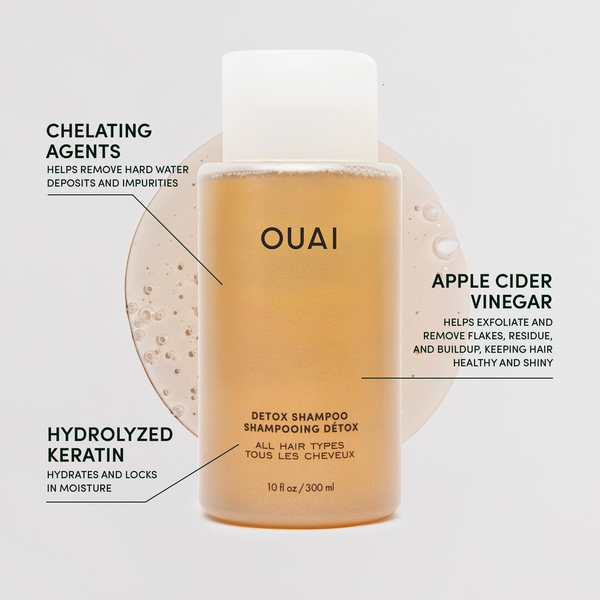 OUAI Detox Shampoo + Refill - Clarifying Shampoo for Build Up, Oil, Product & Hard Water - Apple Cider Vinegar & Keratin for Clean, Refreshed Hair - Sulfate Free Hair Care (2 Count, 10 Oz/32 Oz) OUAIAu supplements