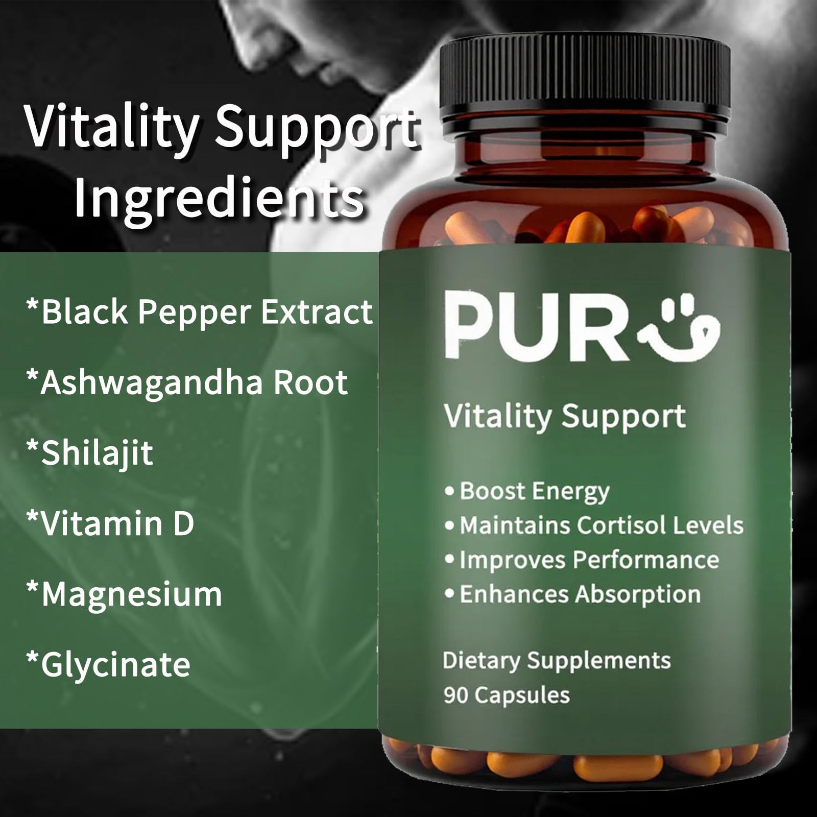 Maidlure Vitality Support - Men's Pills Blend with Ashwagandha, Shilajit, Black Pepper Extract & Vitamin | Natural & Organic Energy Enhancement - 90 Capsules MaidlureAu supplements