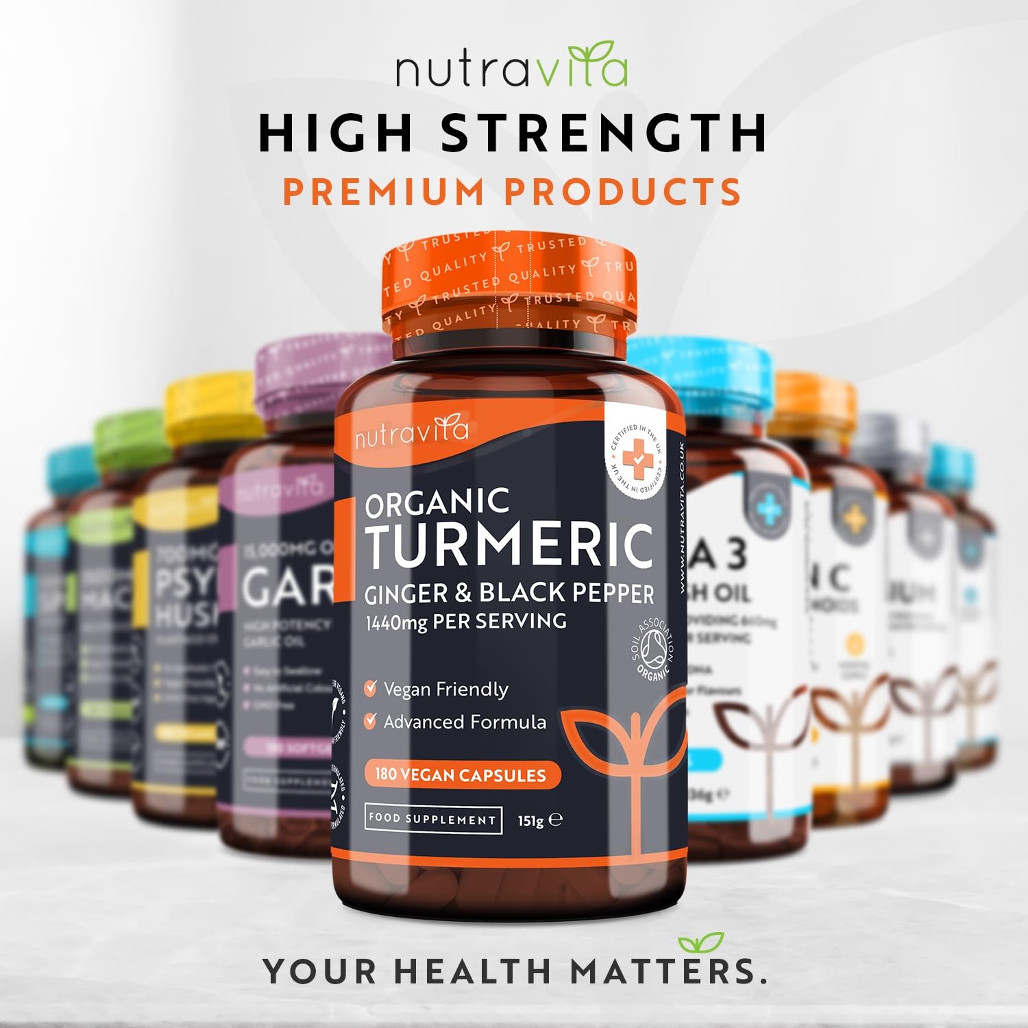 Organic Turmeric 1440mg (High Strength) with Black Pepper & Ginger - 180 Vegan Turmeric NutravitaUS supplements