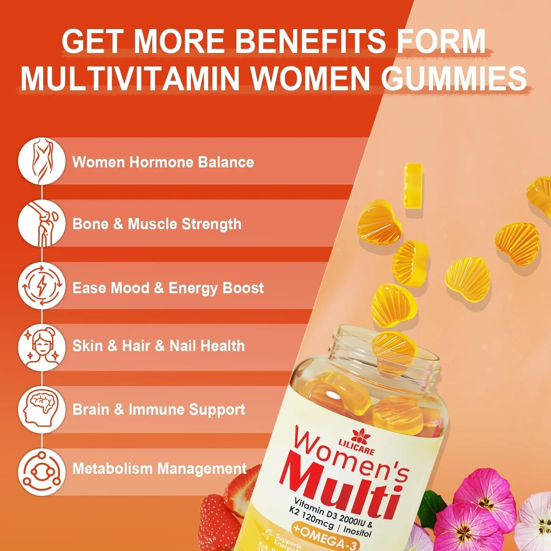 LILICARE Womens Multivitamin Gummies Vegan Omega3 Gummies 1280mg LILICAREAu supplements