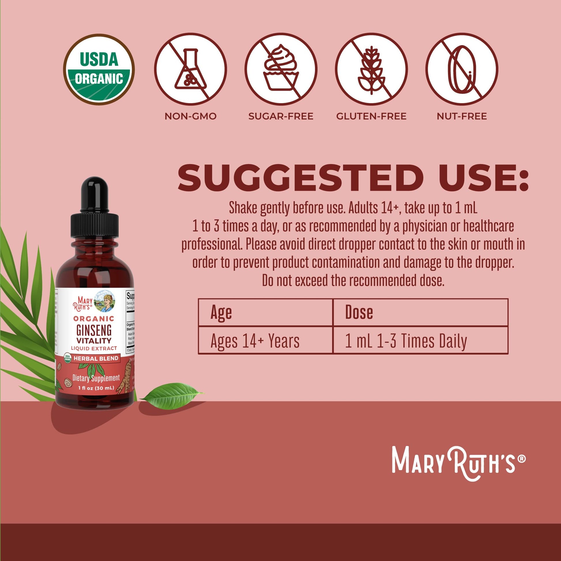 MaryRuth Organics Herbal Supplement for Brain Function | Boost Energy | Memory | Vitality USDA | Ginseng with Ashwagandha | Eleuthero and Maca Root Extract | 1 Fl Oz MARYRUTH'SUS supplements